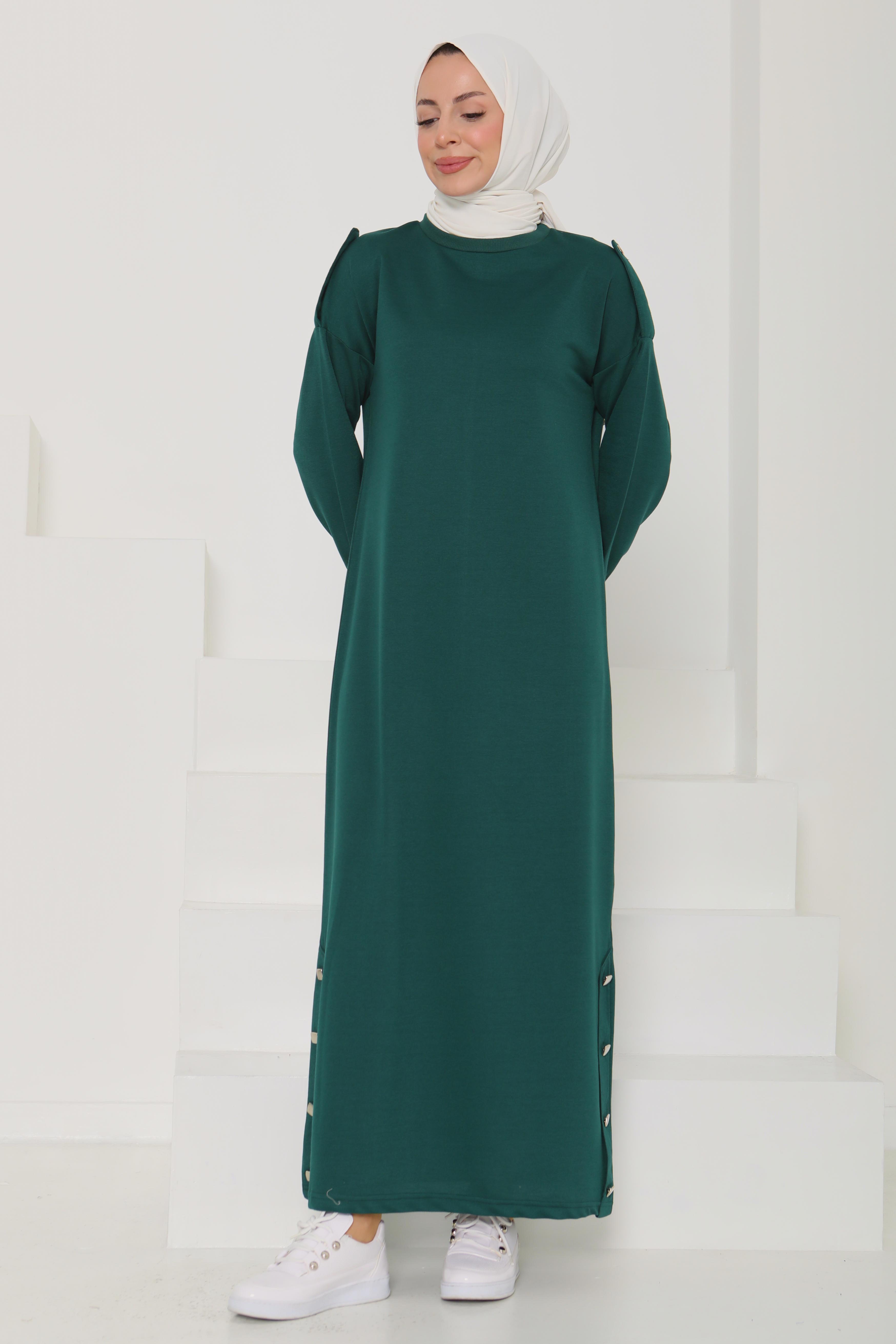 Düğme Detaylı Elbise - 27045 - 8
