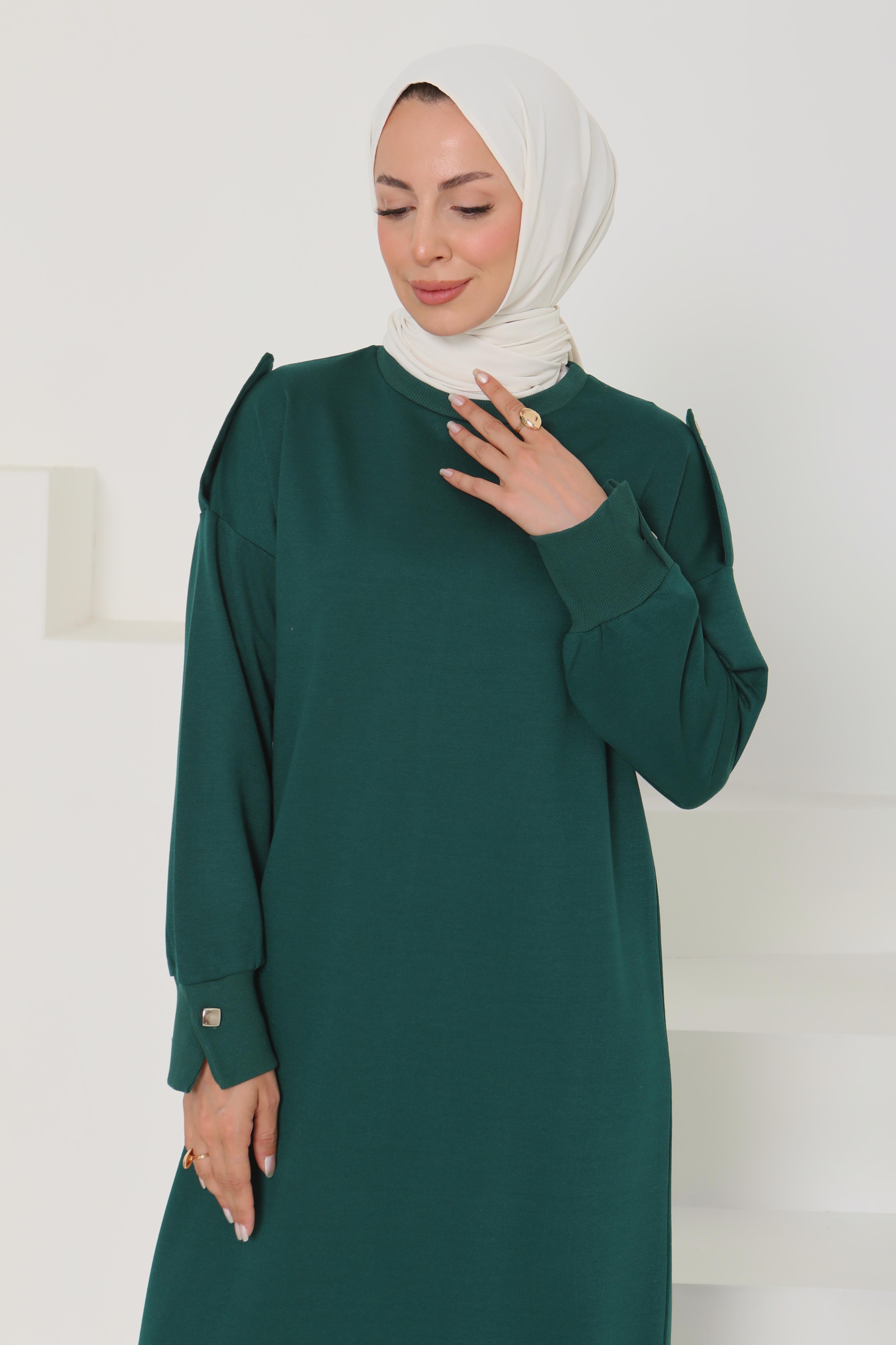 Düğme Detaylı Elbise - 27045 - 4