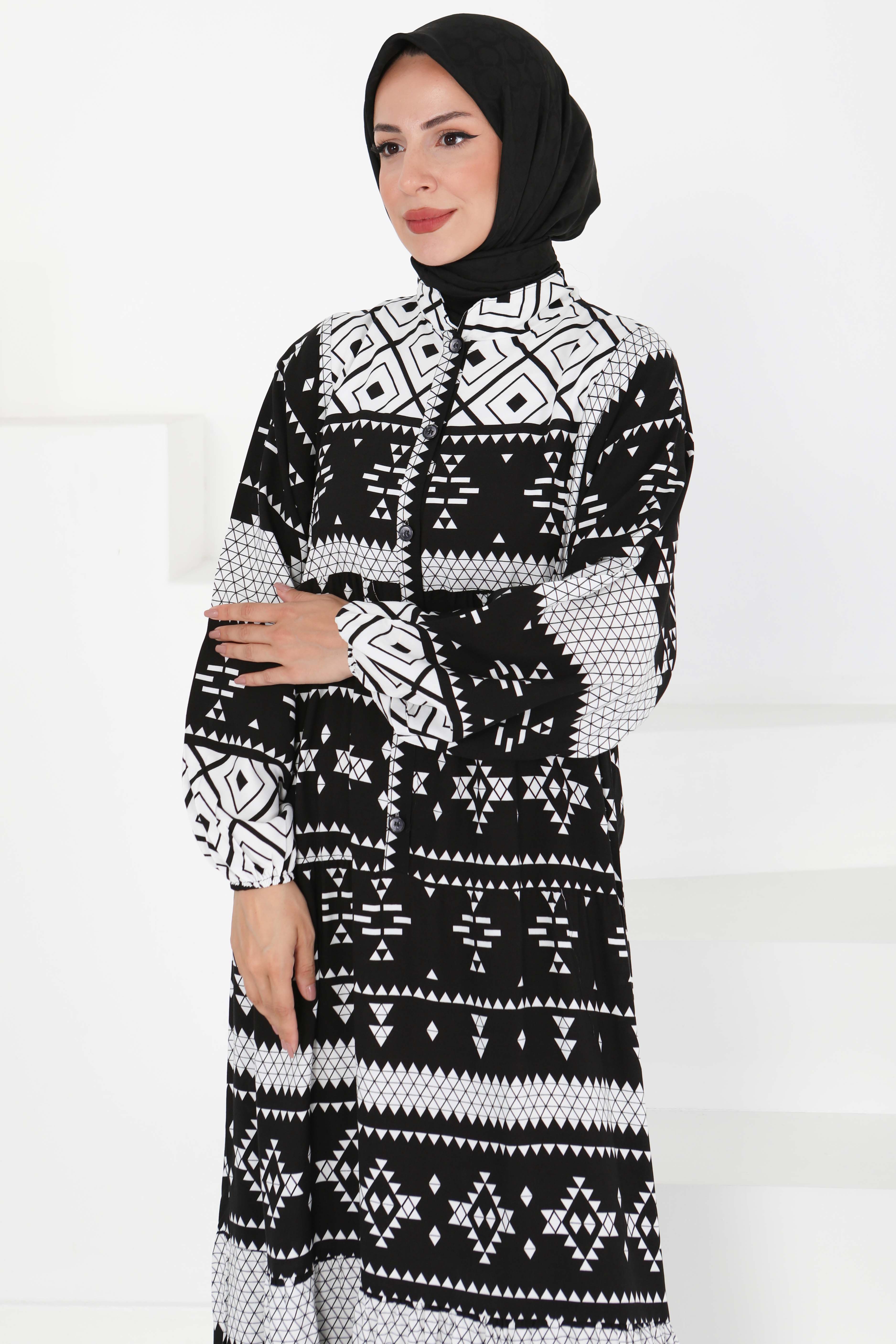 Düğme Detaylı Elbise - 27396 - 2