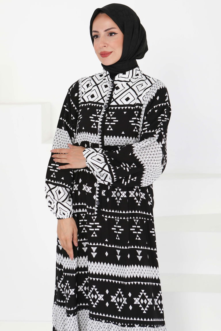 Düğme Detaylı Elbise - 27396 - TOFİSA