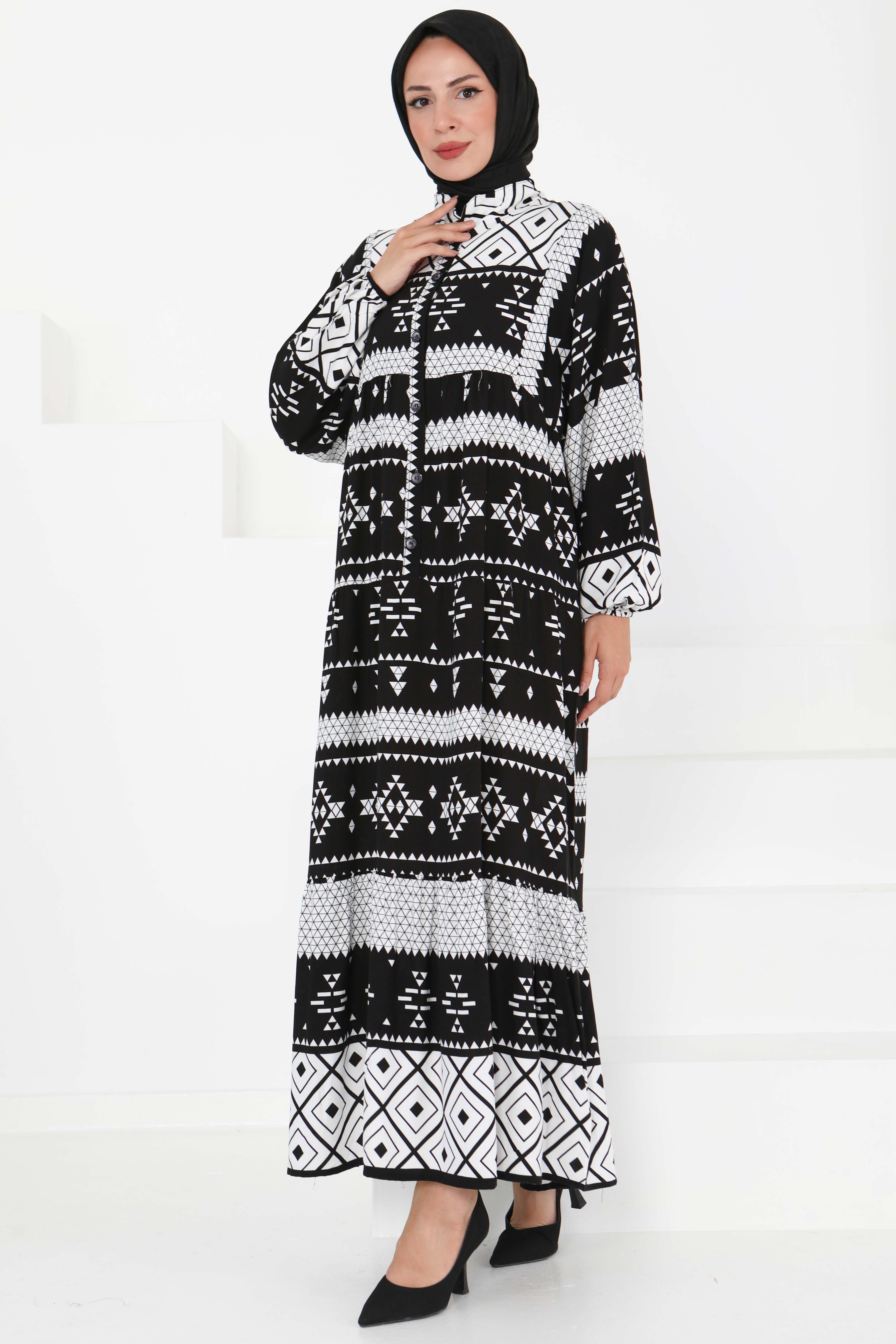 Düğme Detaylı Elbise - 27396 - 3