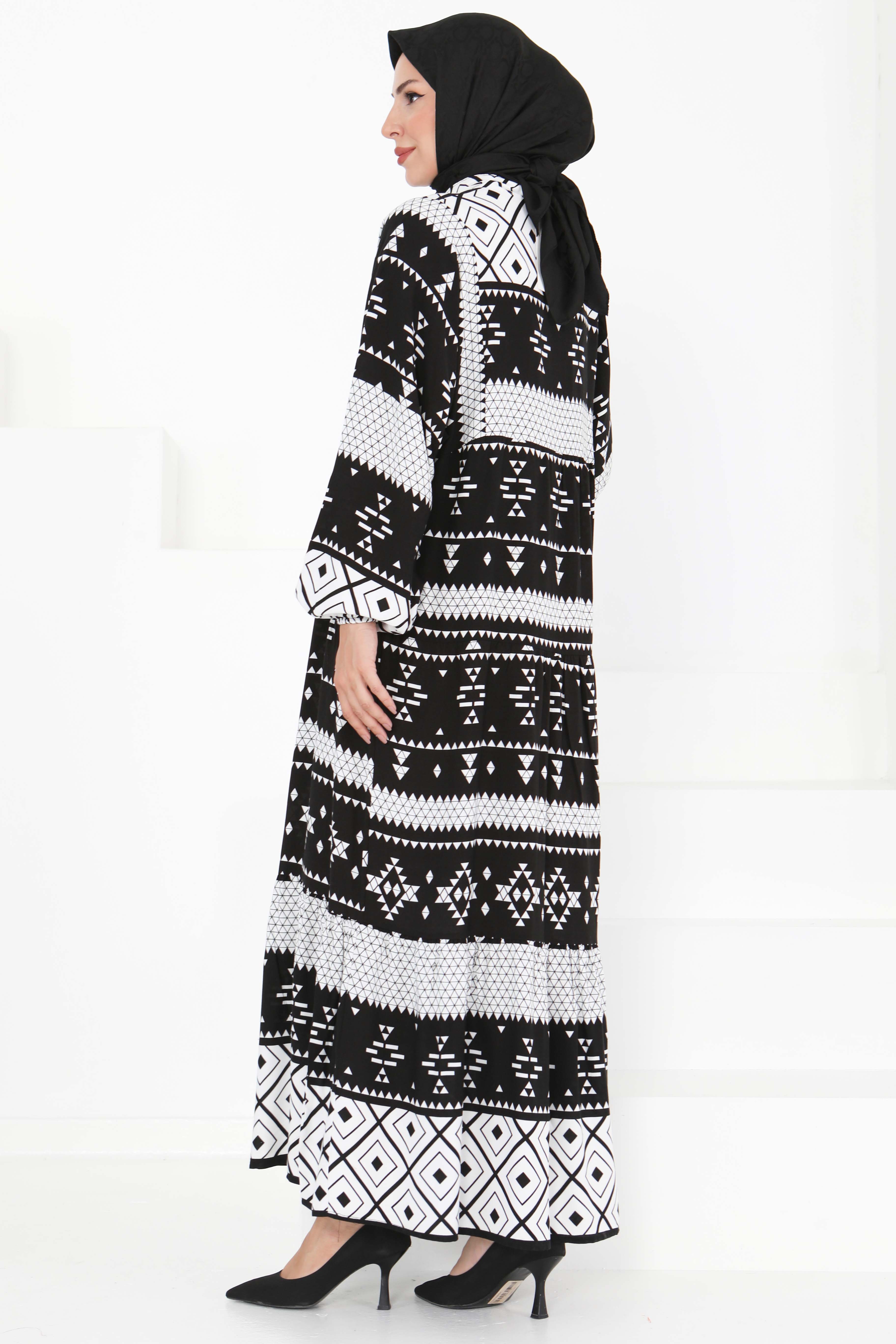 Düğme Detaylı Elbise - 27396 - 5