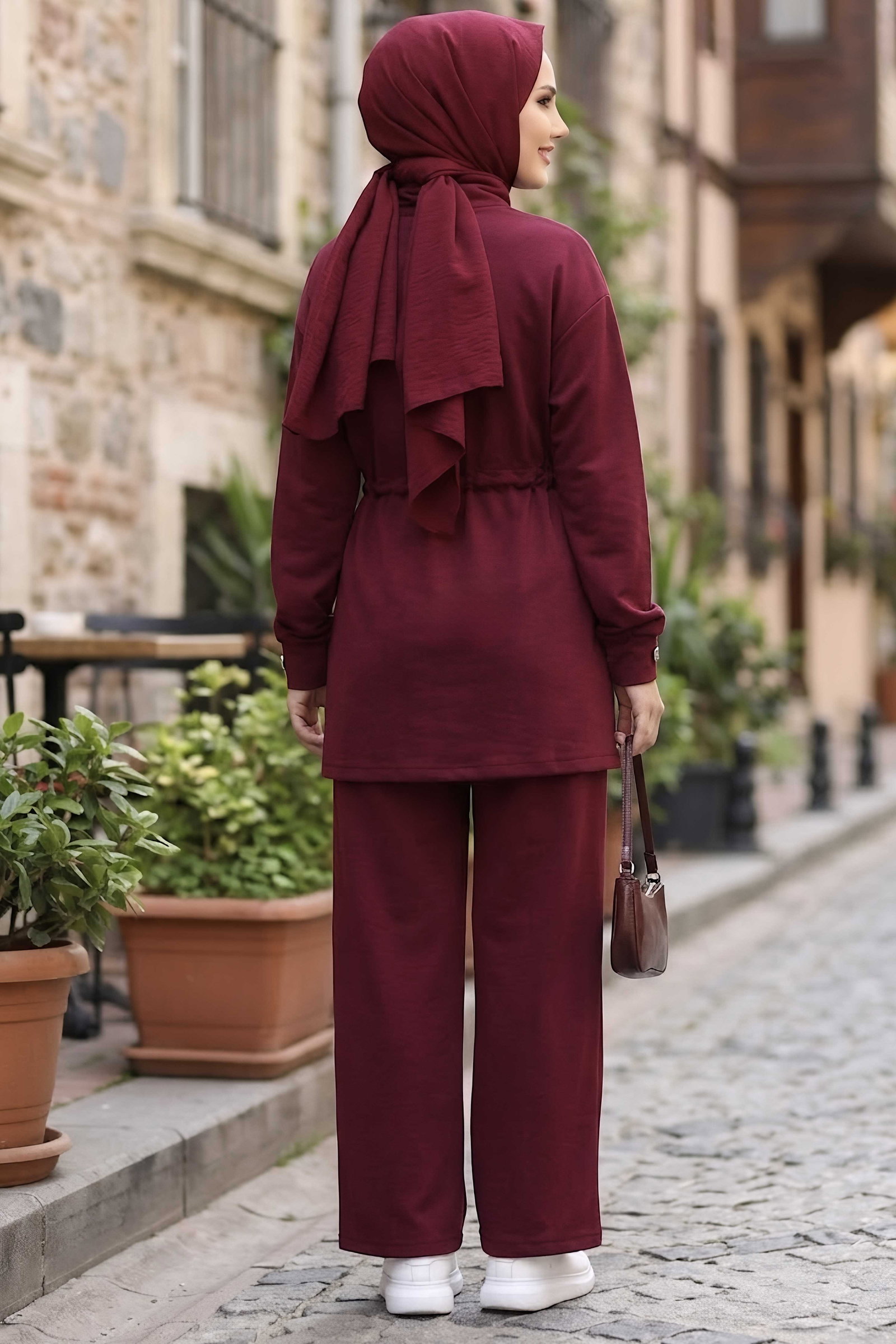 Düğme Detaylı Fermuarlı Oysh Modal Takım Bordo - CK1357-BORDO - 3