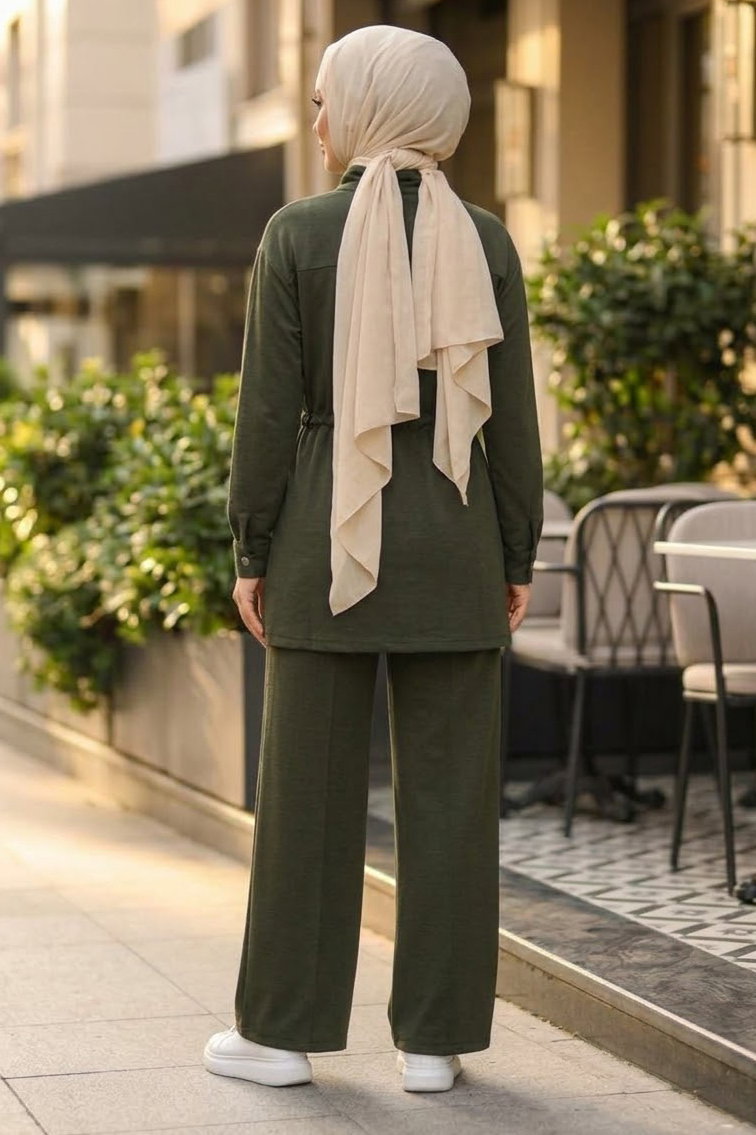 Düğme Detaylı Fermuarlı Oysh Modal Takım Haki - CK1357-HAKI - 3