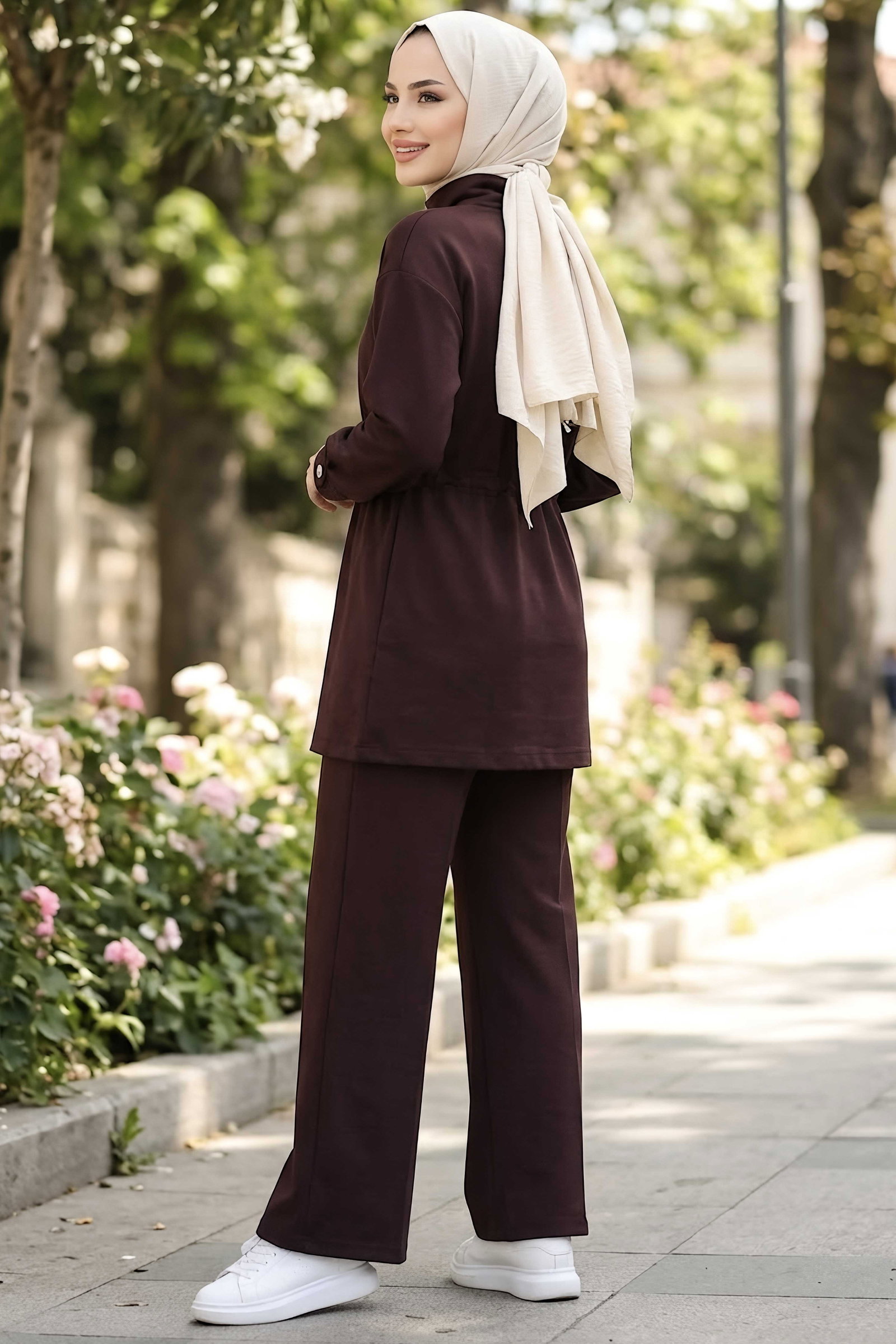Düğme Detaylı Fermuarlı Oysh Modal Takım Kahve - CK1357-KAHVE - 3