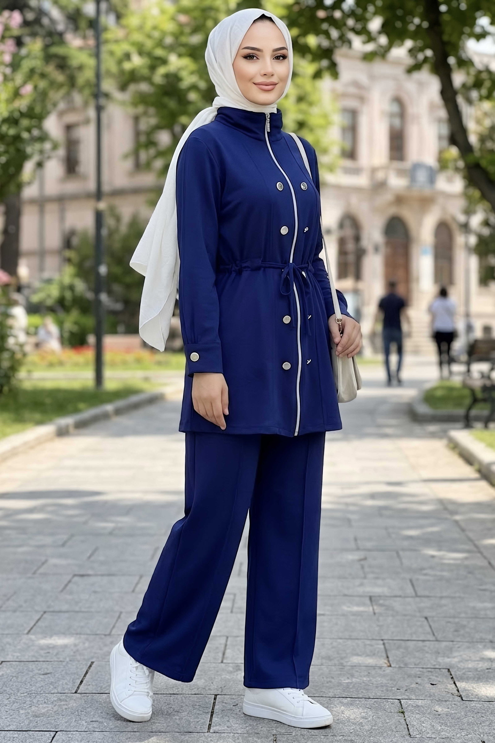 Düğme Detaylı Fermuarlı Oysh Modal Takım Lacivert - CK1357-LACIVERT - 1