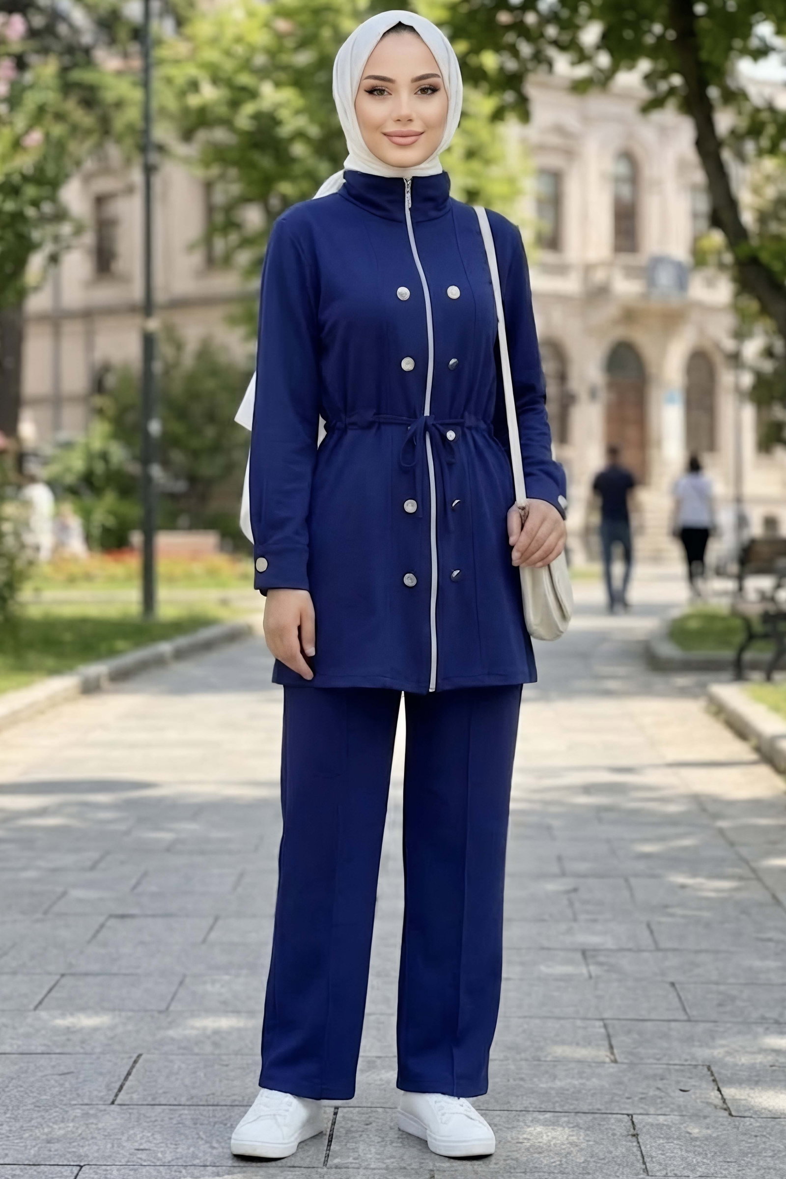 Düğme Detaylı Fermuarlı Oysh Modal Takım Lacivert - CK1357-LACIVERT - 2