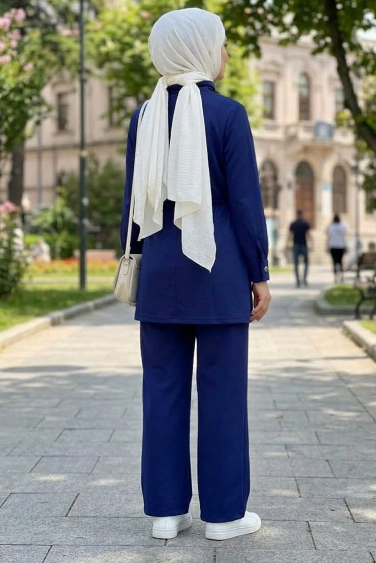 Düğme Detaylı Fermuarlı Oysh Modal Takım Lacivert - CK1357-LACIVERT - 3