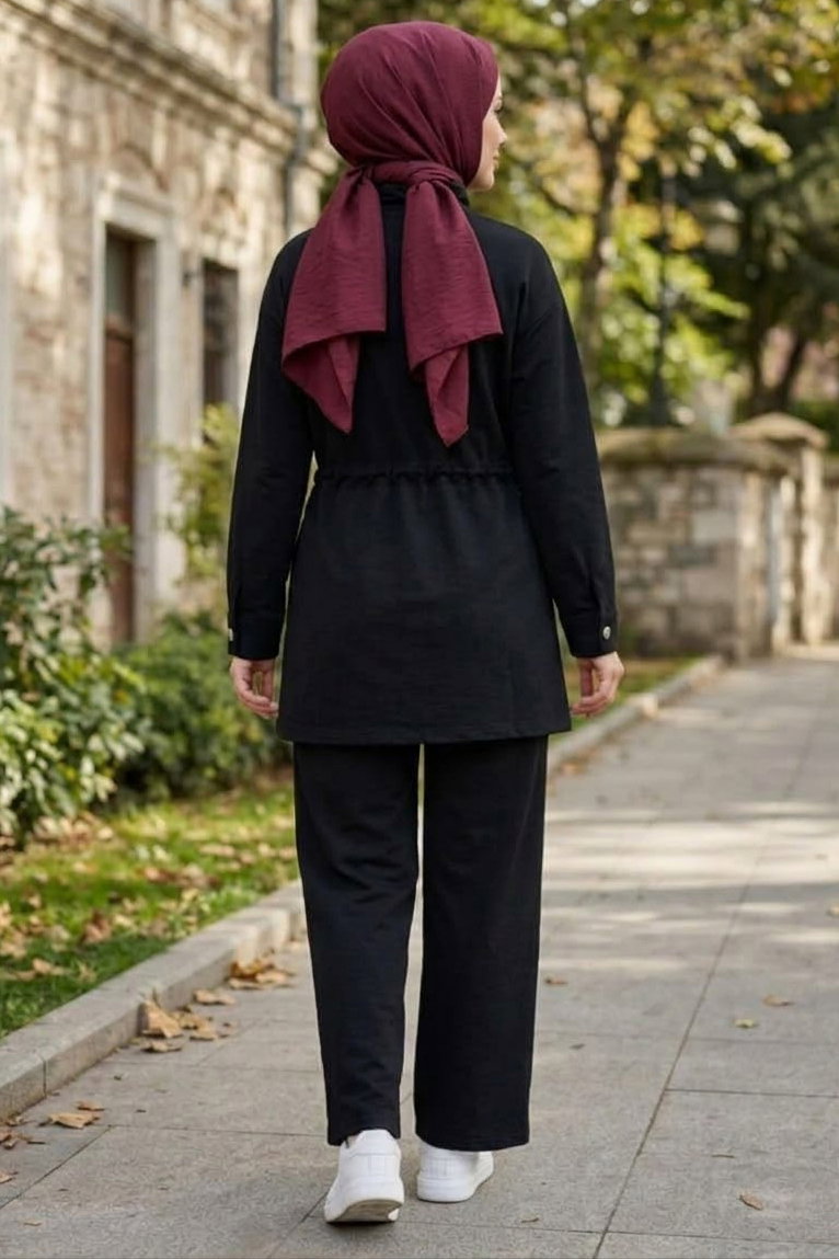 Düğme Detaylı Fermuarlı Oysh Modal Takım Siyah - CK1357-SIYAH - 3