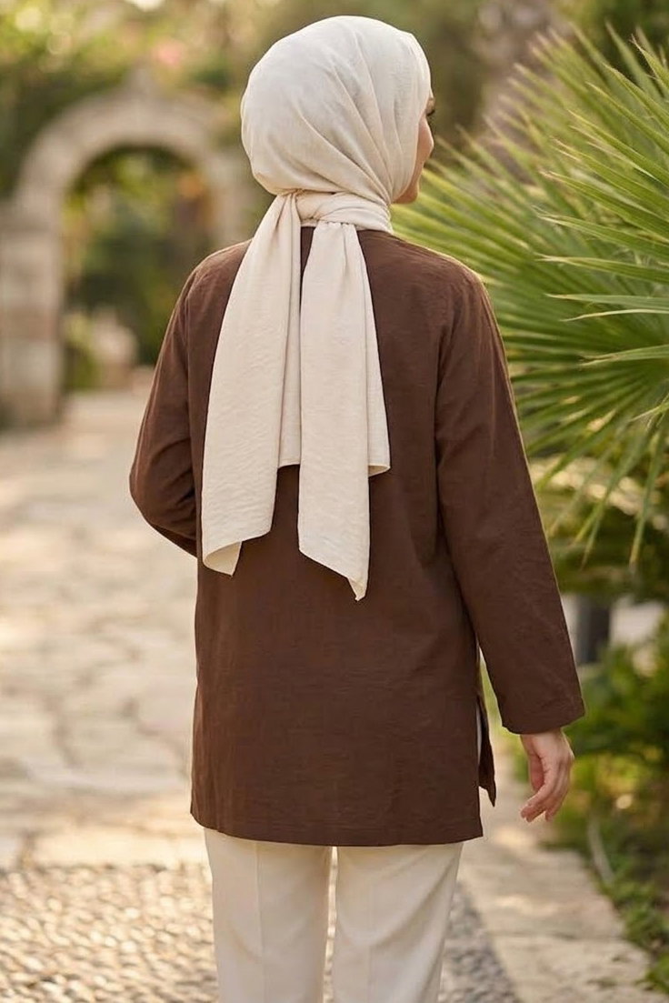 Düğme Detaylı Gömlek Kahve - 28974-KAHVE - 3