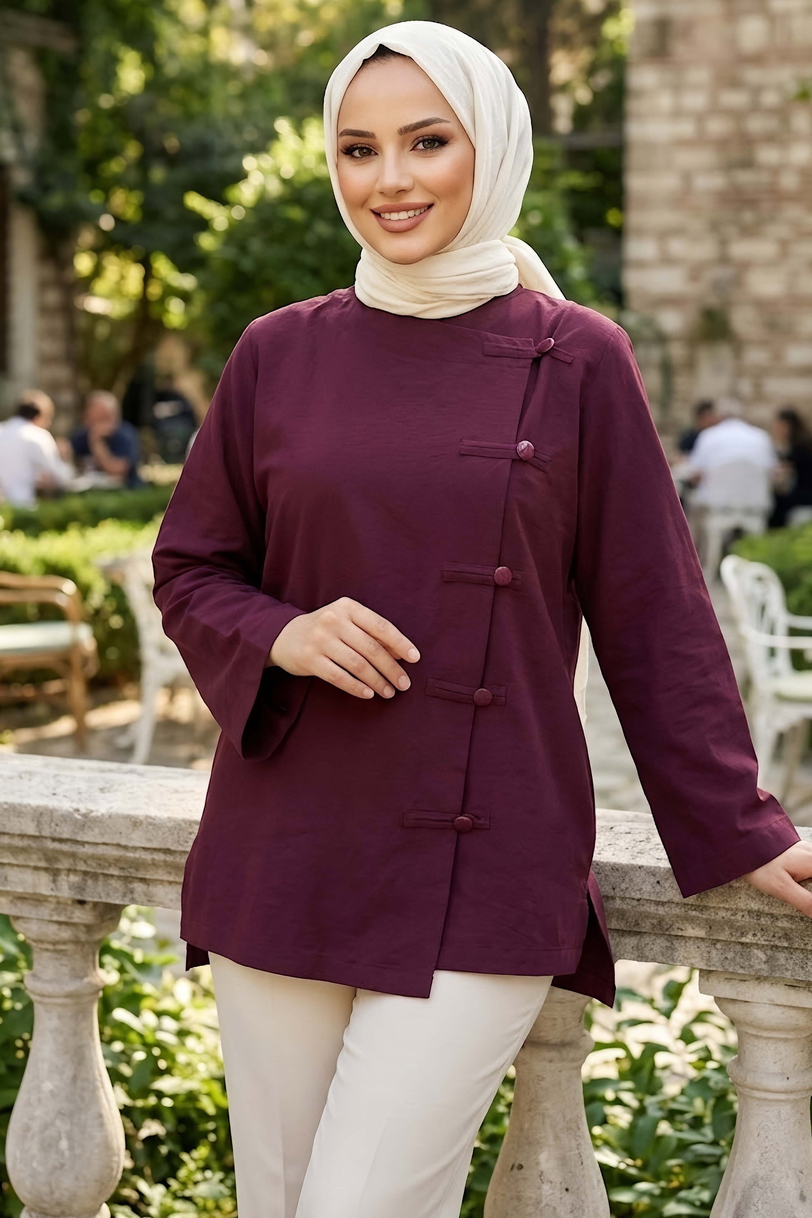 Düğme Detaylı Gömlek Mürdüm - 28974-MURDUM - 1