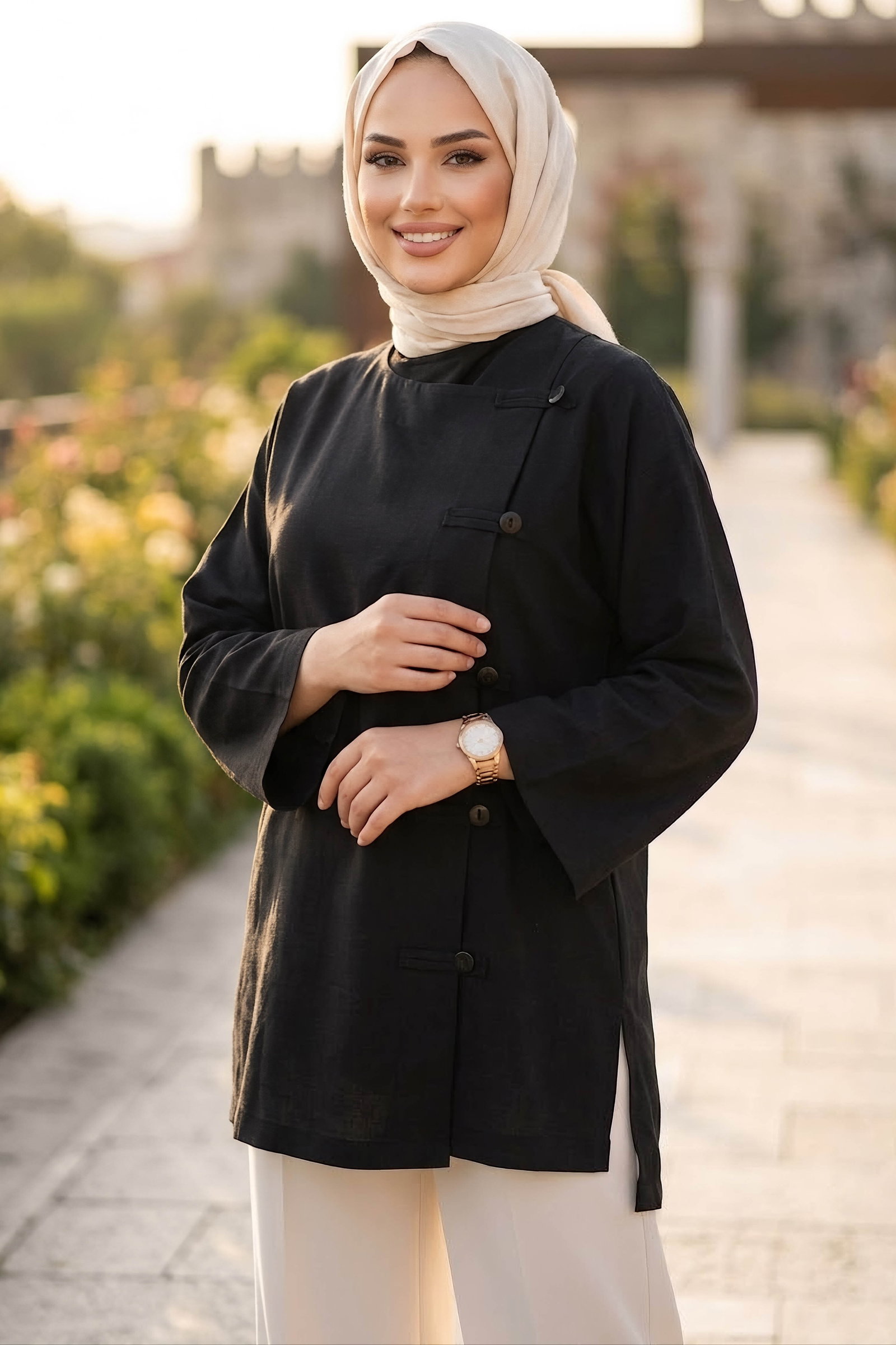 Düğme Detaylı Gömlek Siyah - 28974-SIYAH - 2