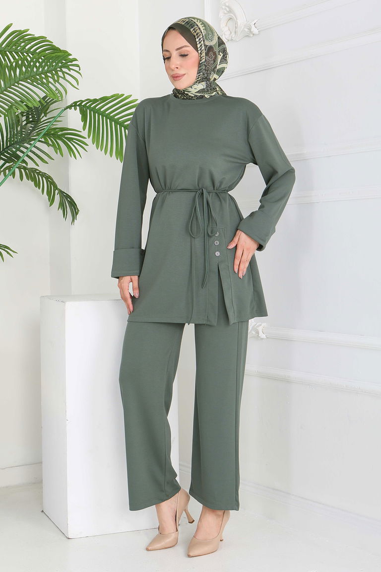 Düğme Detaylı Modal İkili Takım - 28013-HAKI - TOFİSA