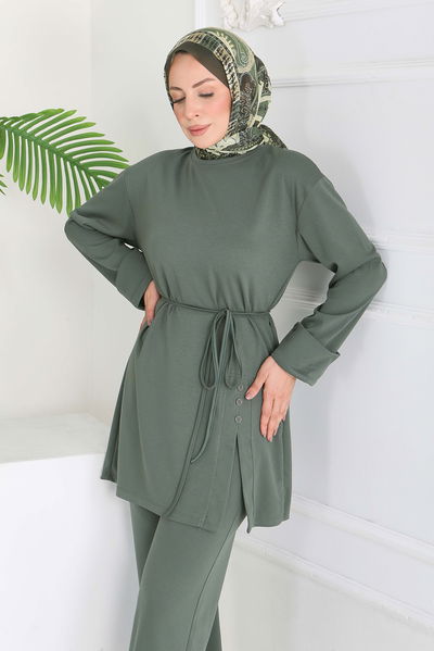 Düğme Detaylı Modal İkili Takım - 28013-HAKI 