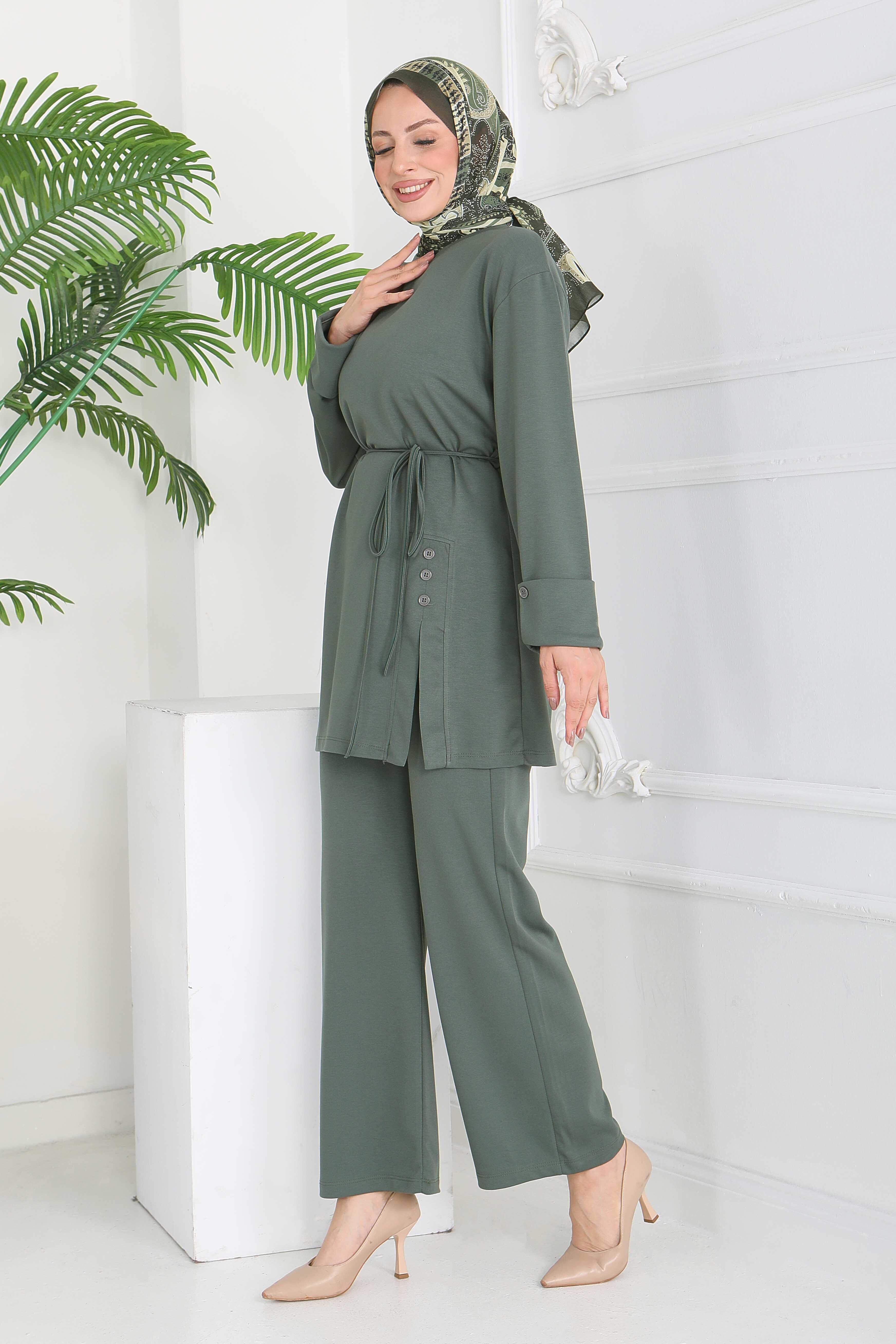 Düğme Detaylı Modal İkili Takım - 28013-HAKI - 4