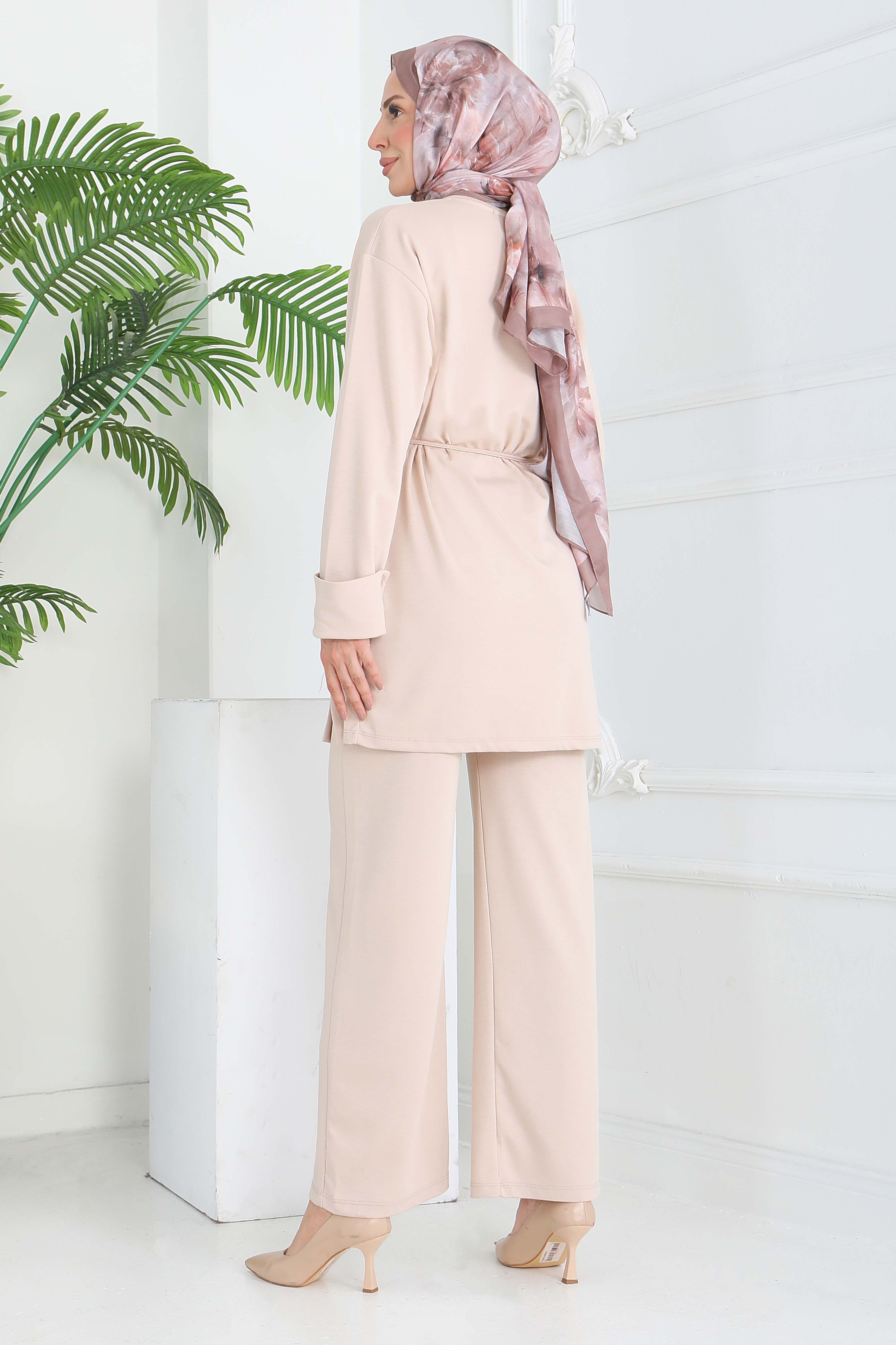 Düğme Detaylı Modal İkili Takım - 28013-KREM - 6