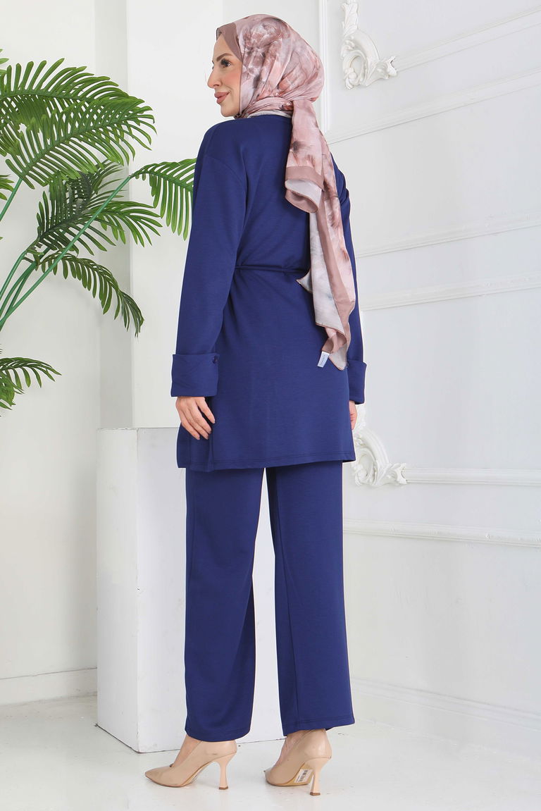 Düğme Detaylı Modal İkili Takım - 28013-LACIVERT - TOFİSA