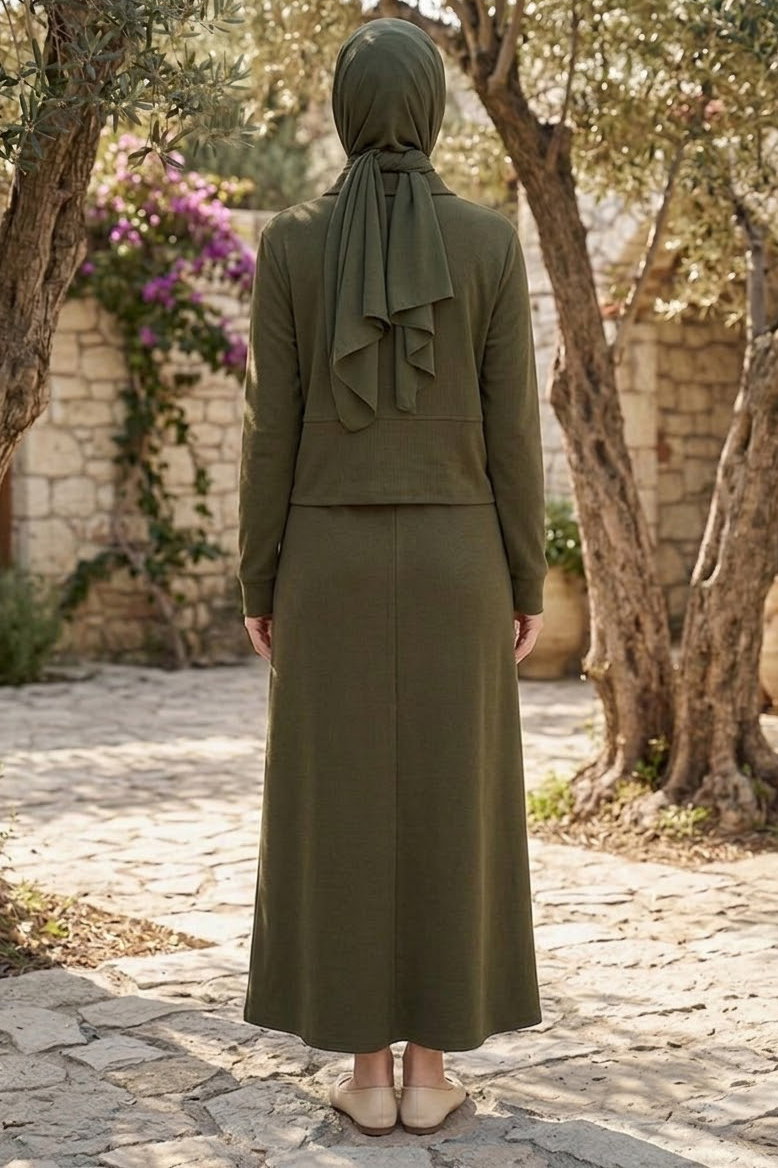Düğme Detaylı Modal İkili Takım Haki - 1345-HAKI - 4