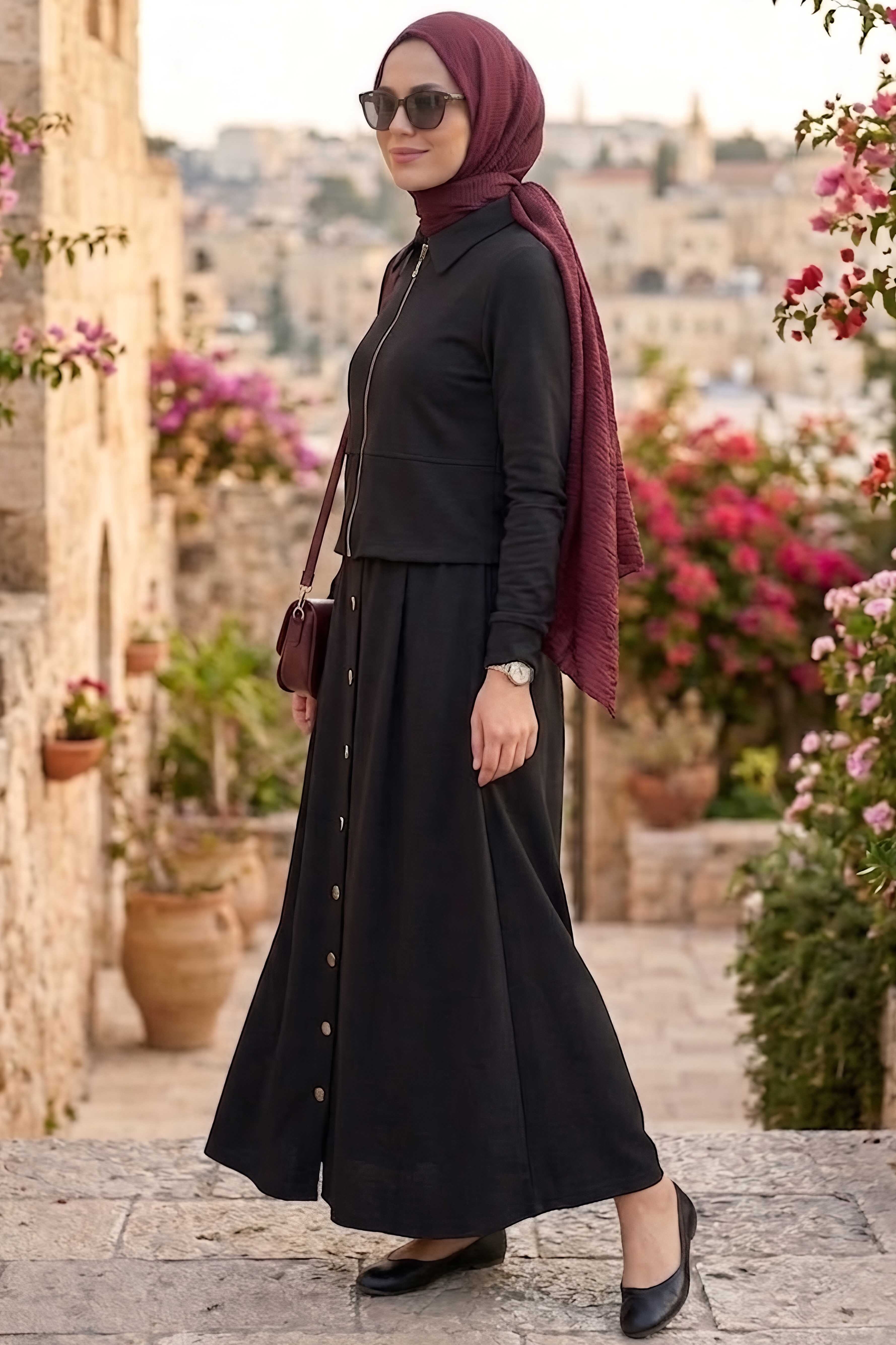 Düğme Detaylı Modal İkili Takım Siyah - 1345-SIYAH - 2