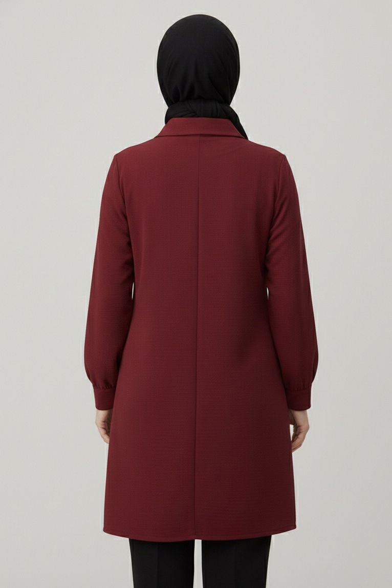 Düğme Detaylı Modal Tunik - 28041-BORDO - 3