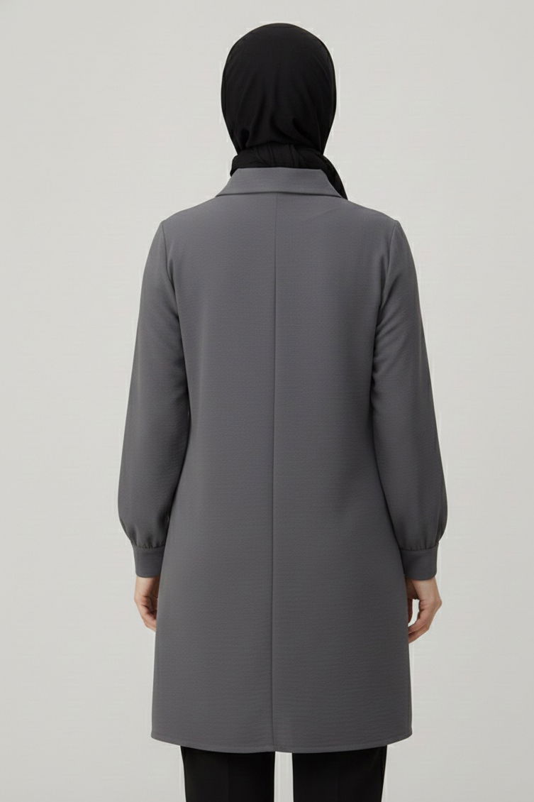 Düğme Detaylı Modal Tunik - 28041-FUME - 3