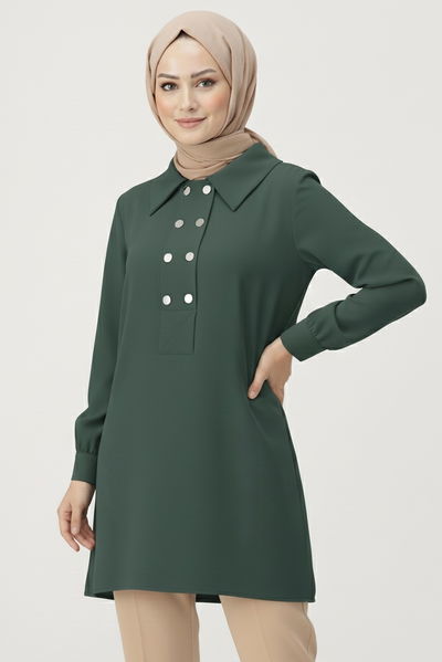 Düğme Detaylı Modal Tunik - 28041-HAKI 