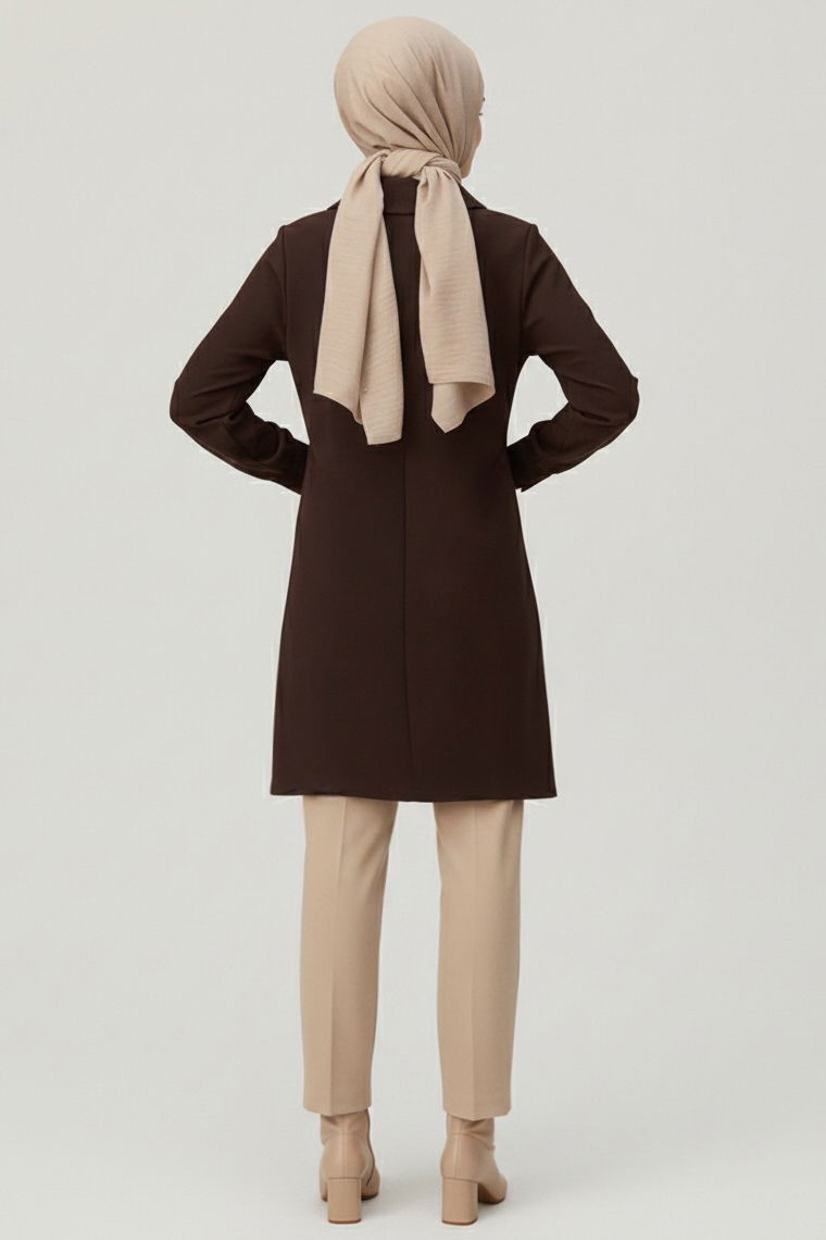 Düğme Detaylı Modal Tunik - 28041-KAHVE - 3
