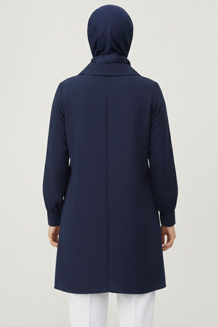 Düğme Detaylı Modal Tunik - 28041-LACIVERT - 3