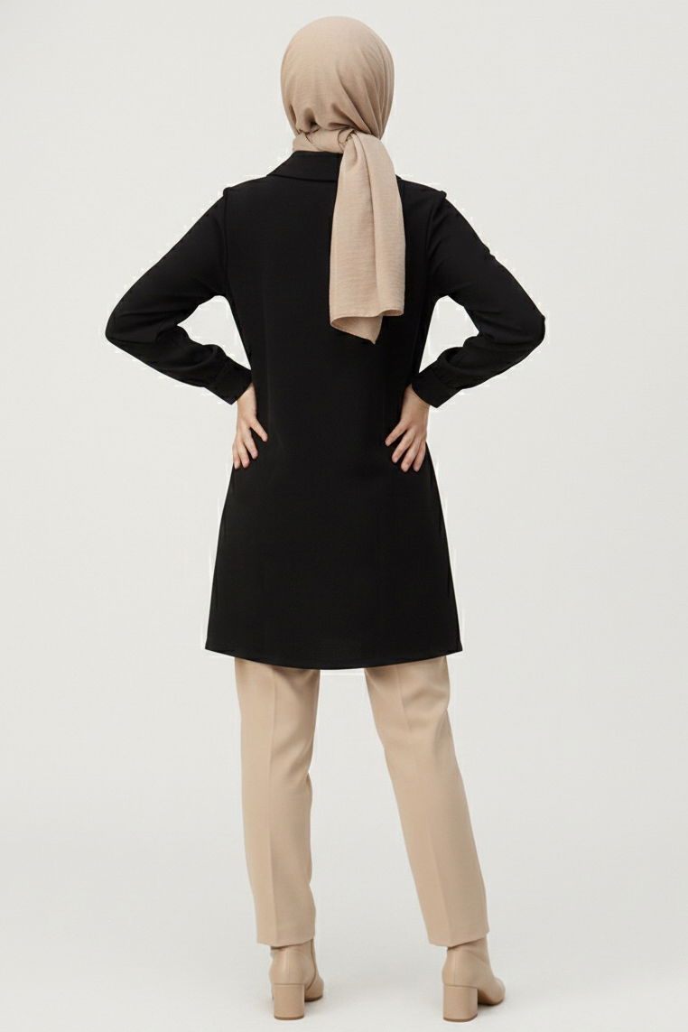 Düğme Detaylı Modal Tunik - 28041-SIYAH - 3