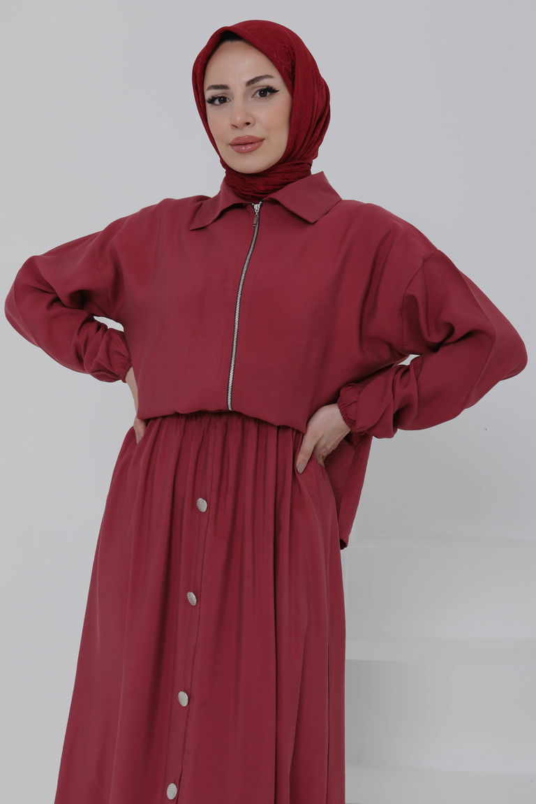 Düğme Detaylı Takım Bordo - 27010 - TOFİSA