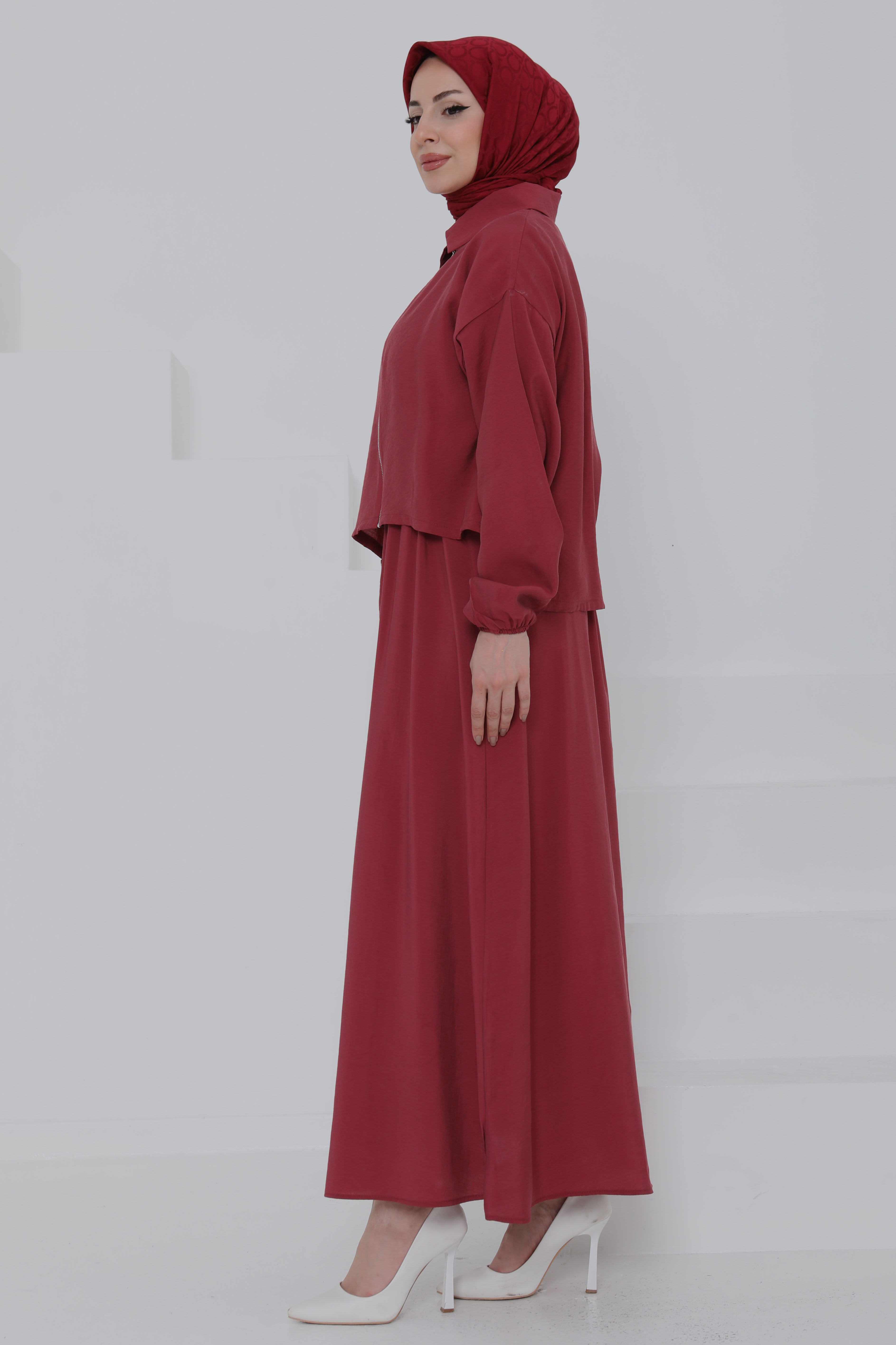 Düğme Detaylı Takım Bordo - 27010 - 6