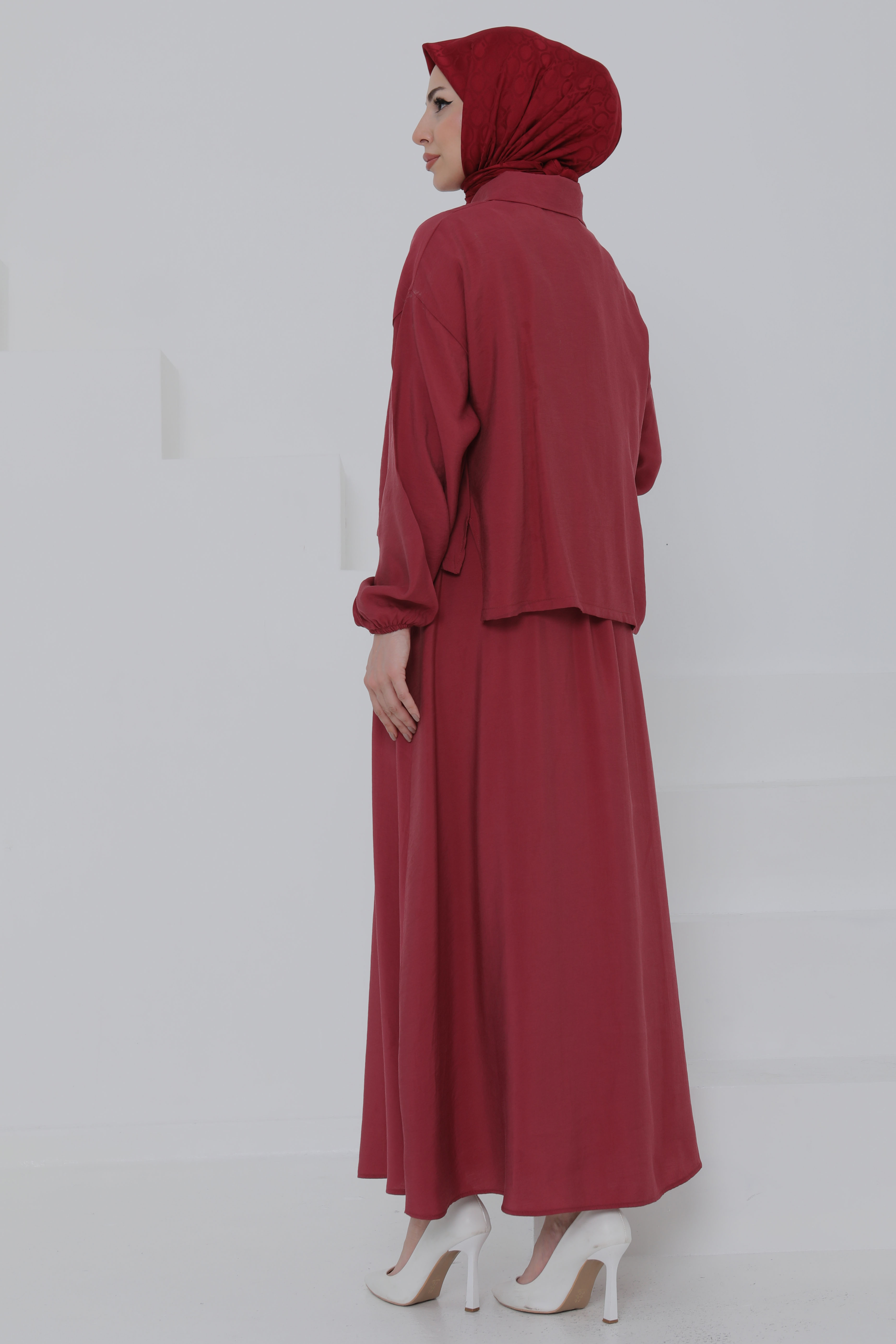 Düğme Detaylı Takım Bordo - 27010 - 7