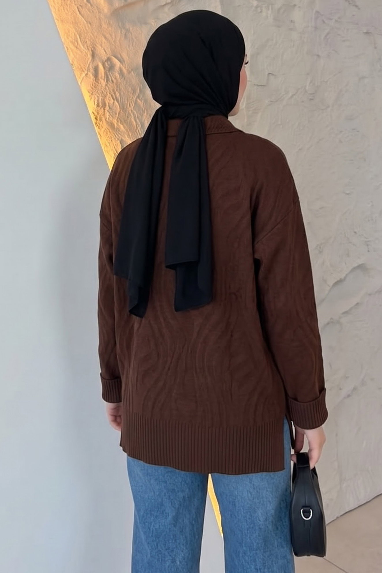 Düğme Detaylı Triko Tunik Kahve - 29285-KAHVE - 3