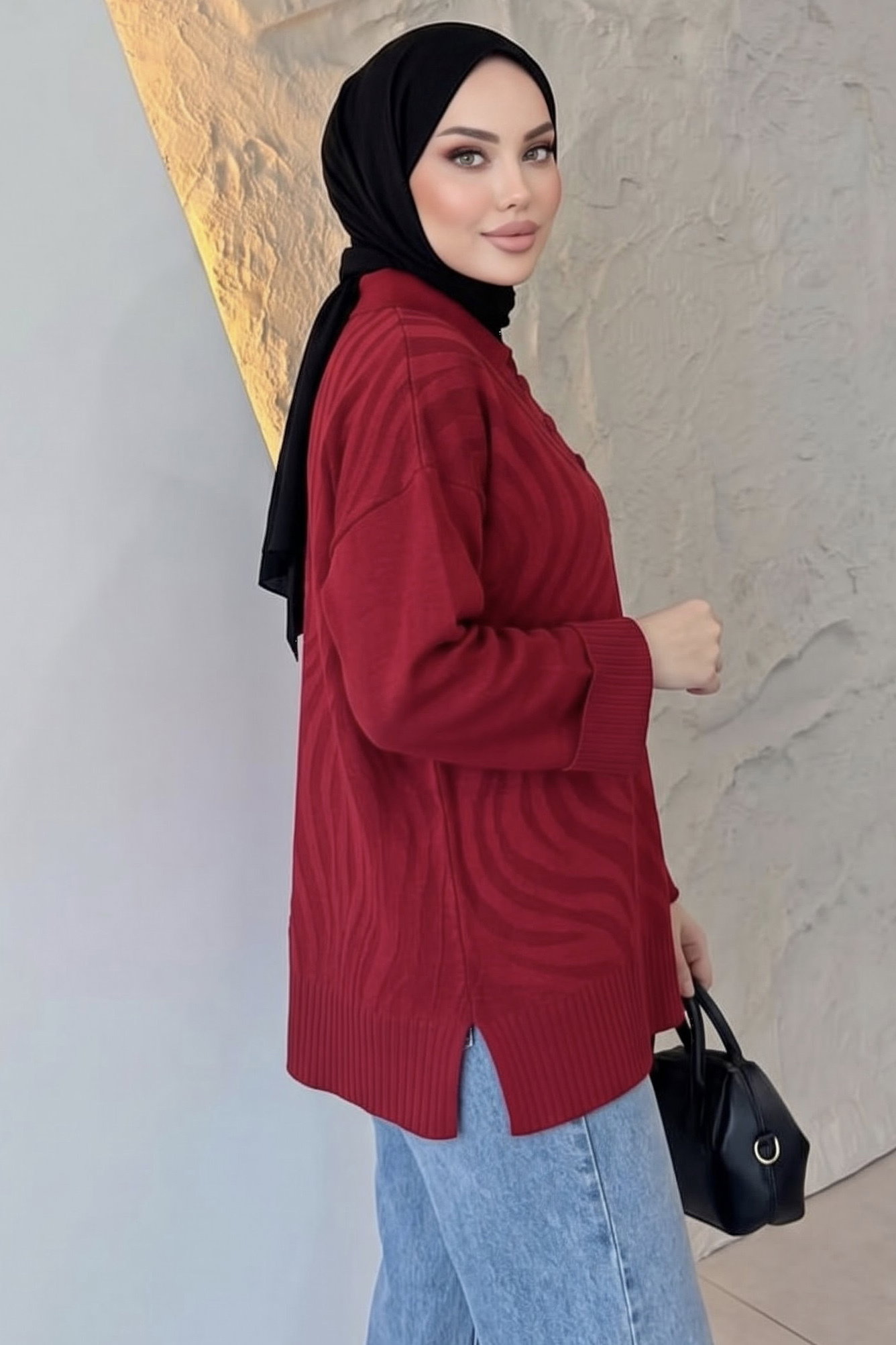 Düğme Detaylı Triko Tunik Kirmizi - 29285-KIRMIZI - 2