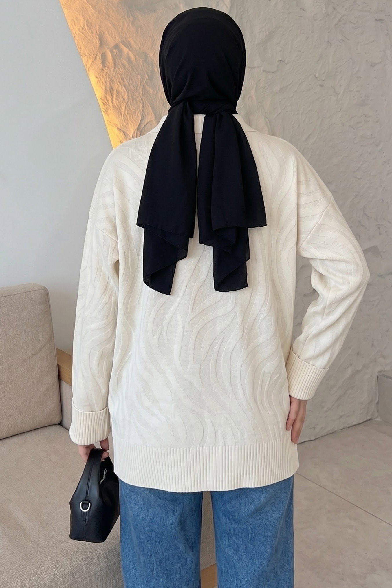 Düğme Detaylı Triko Tunik Krem - 29285-KREM - 3
