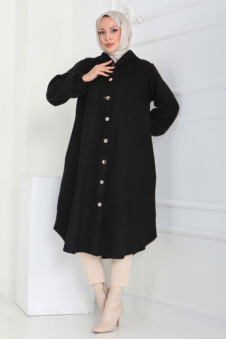 Düğmeli Bileği Lastikli Kaşe - 27863-SIYAH - TOFİSA