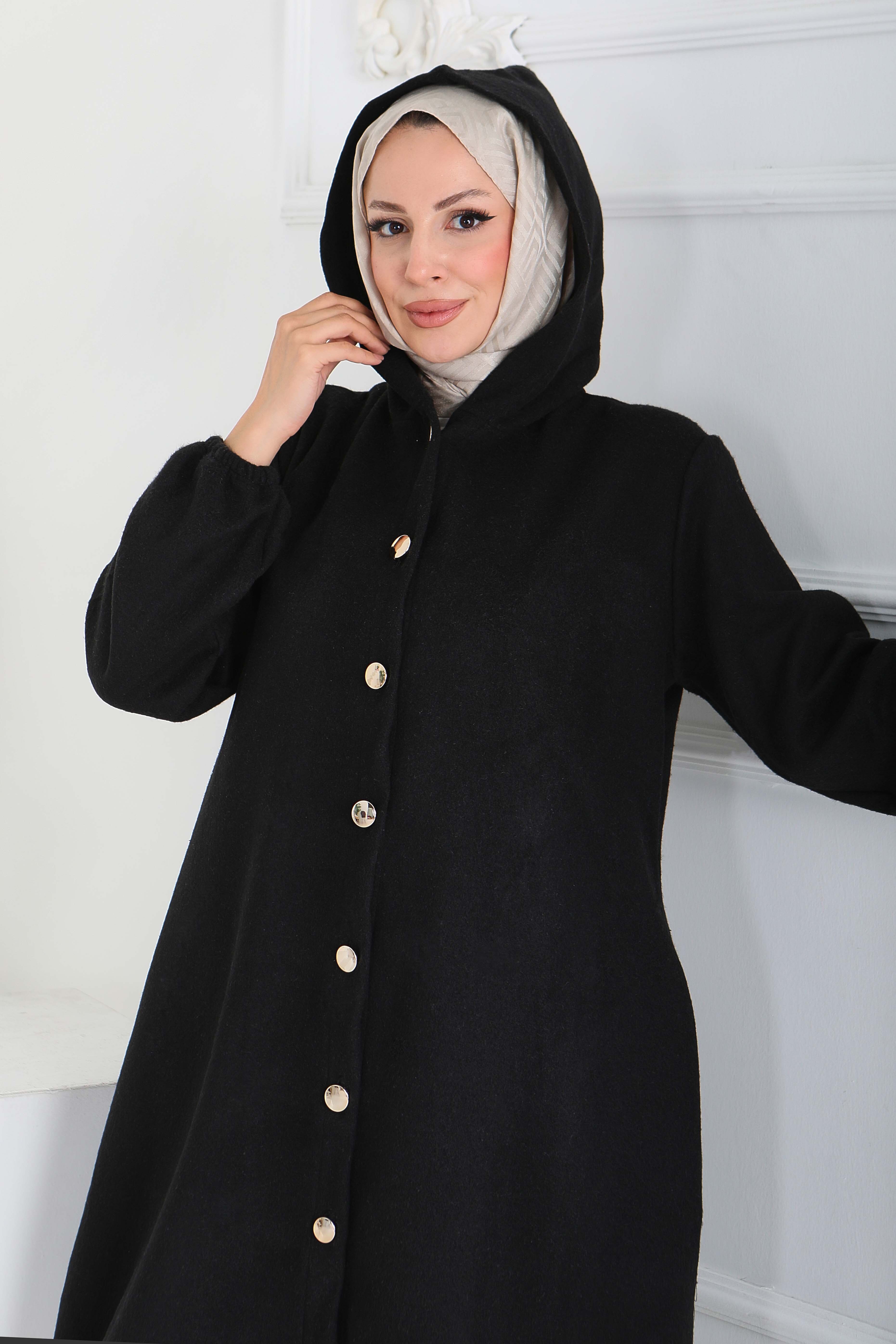 Düğmeli Bileği Lastikli Kaşe - 27863-SIYAH - 4