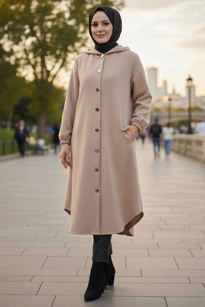 Düğmeli Bileği Lastikli Kaşe - 28027-BEJ 