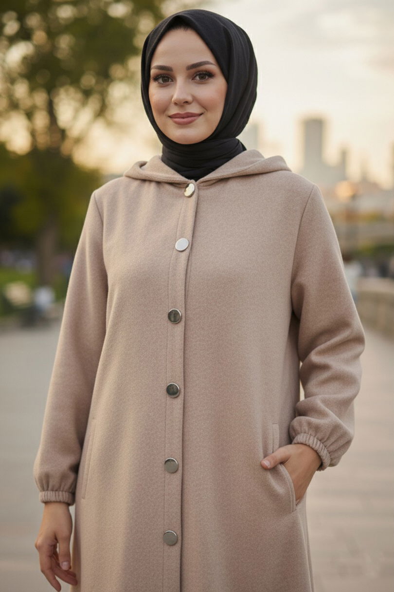 Düğmeli Bileği Lastikli Kaşe - 28027-BEJ - 2