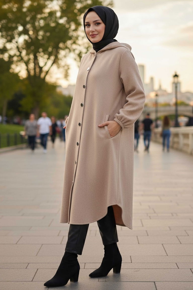 Düğmeli Bileği Lastikli Kaşe - 28027-BEJ - TOFİSA