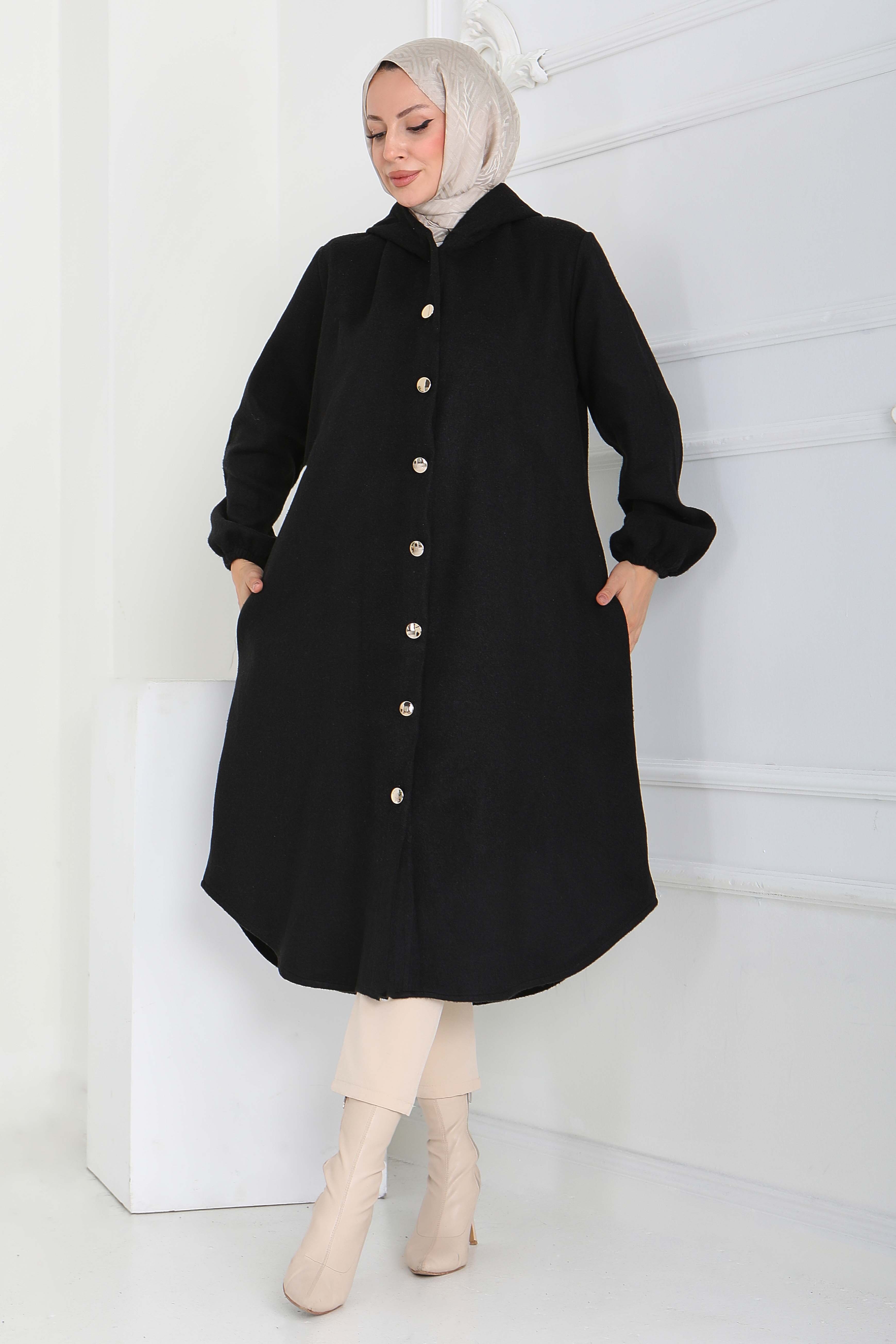 Düğmeli Bileği Lastikli Kaşe - 28027-SIYAH - 1