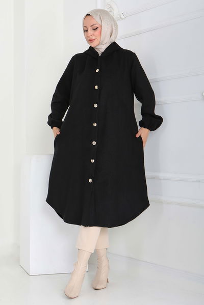 Düğmeli Bileği Lastikli Kaşe - 28027-SIYAH 