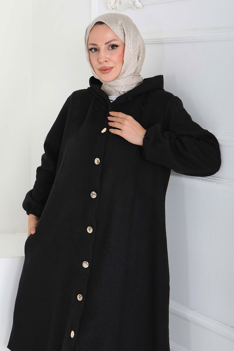 Düğmeli Bileği Lastikli Kaşe - 28027-SIYAH - TOFİSA