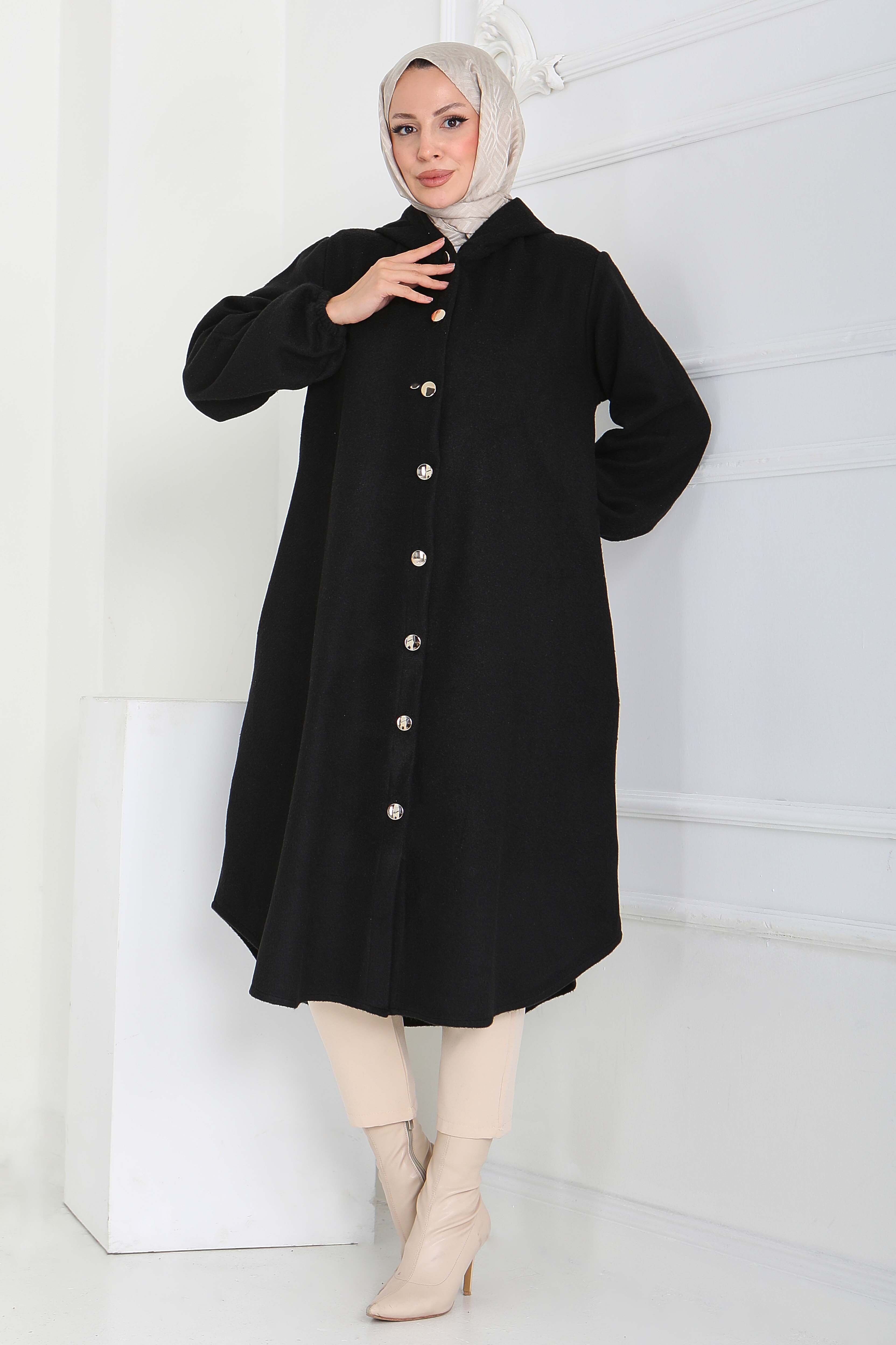 Düğmeli Bileği Lastikli Kaşe - 28027-SIYAH - 3