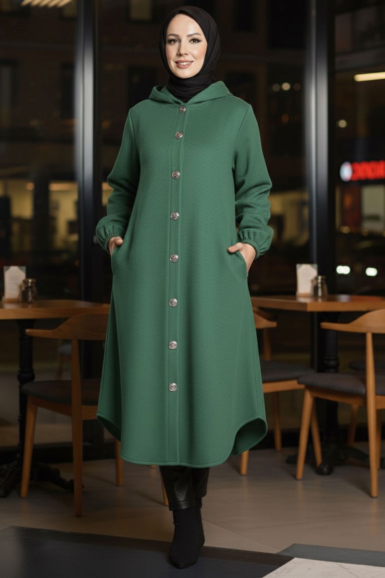 Düğmeli Bileği Lastikli Kaşe - 28027-ZUMRUT - TOFİSA