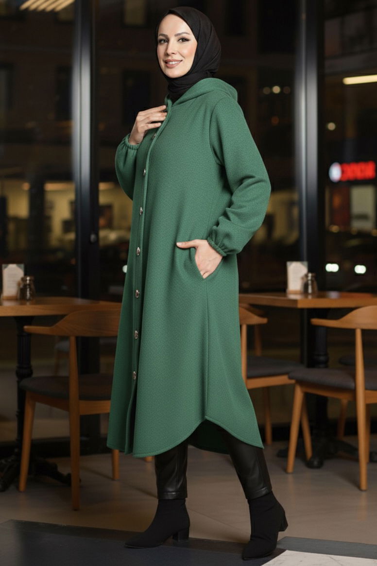 Düğmeli Bileği Lastikli Kaşe - 28027-ZUMRUT - 2