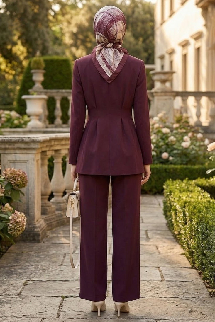 Düğmeli Ceket Pantolon İkili Takım Bordo - 28657-BORDO - 3