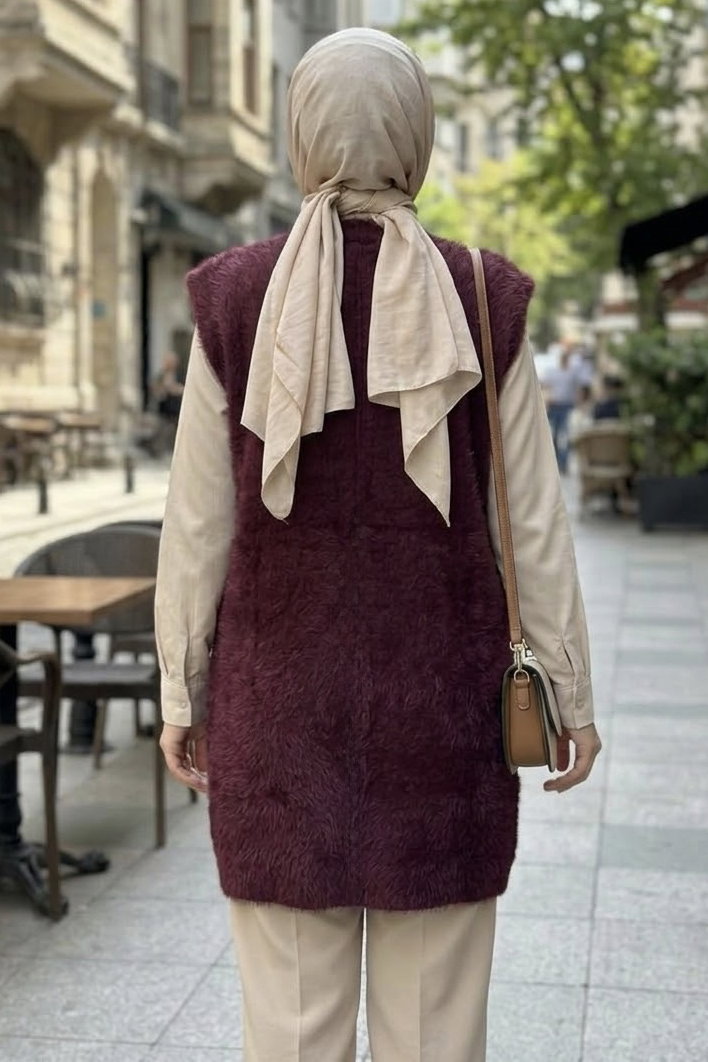 Düğmeli Cepli Triko Hırka Bordo - 29222-BORDO - 4