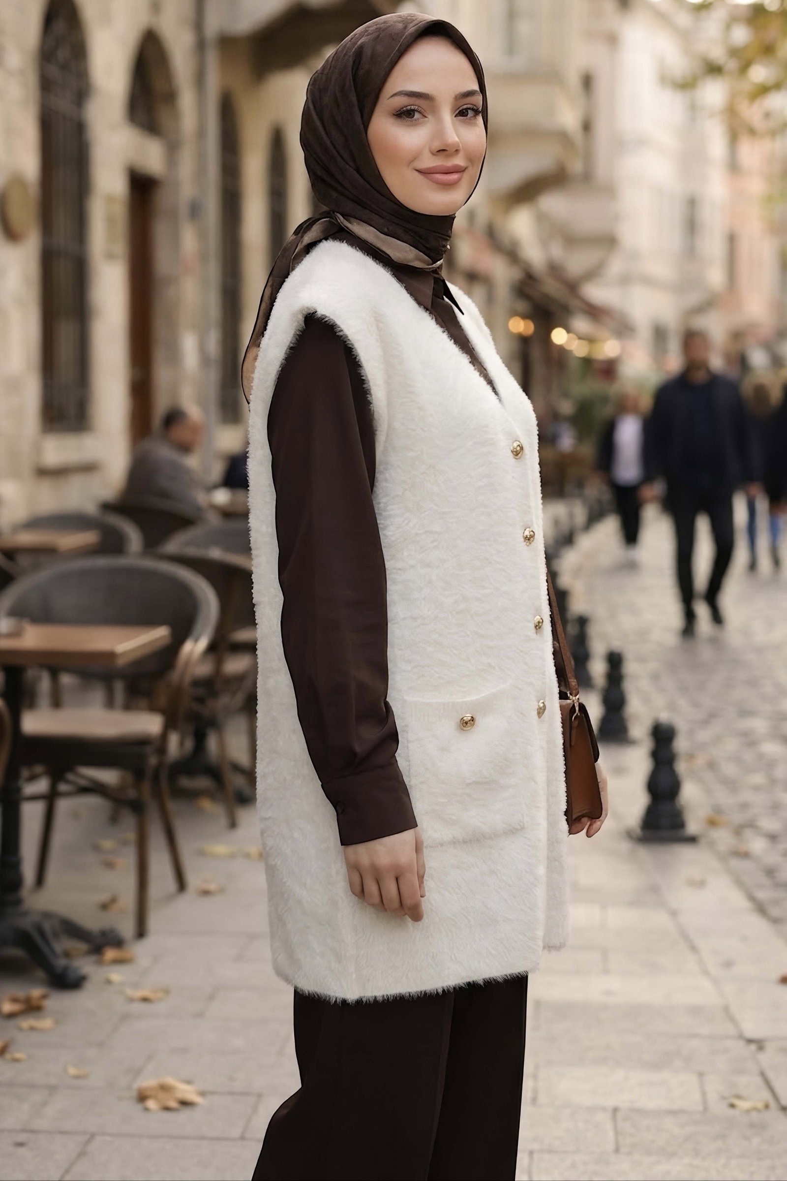 Düğmeli Cepli Triko Hırka Ekru - 29222-EKRU - 2