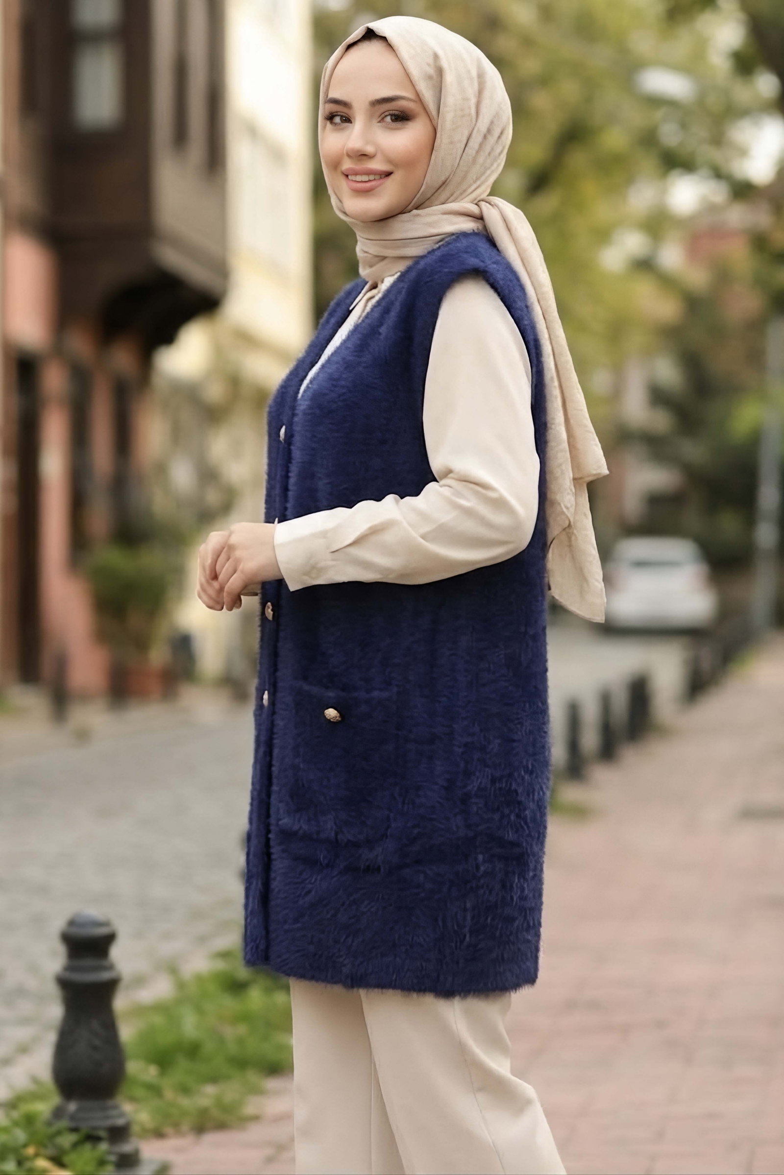 Düğmeli Cepli Triko Hırka Lacivert - 29222-LACIVERT - 2